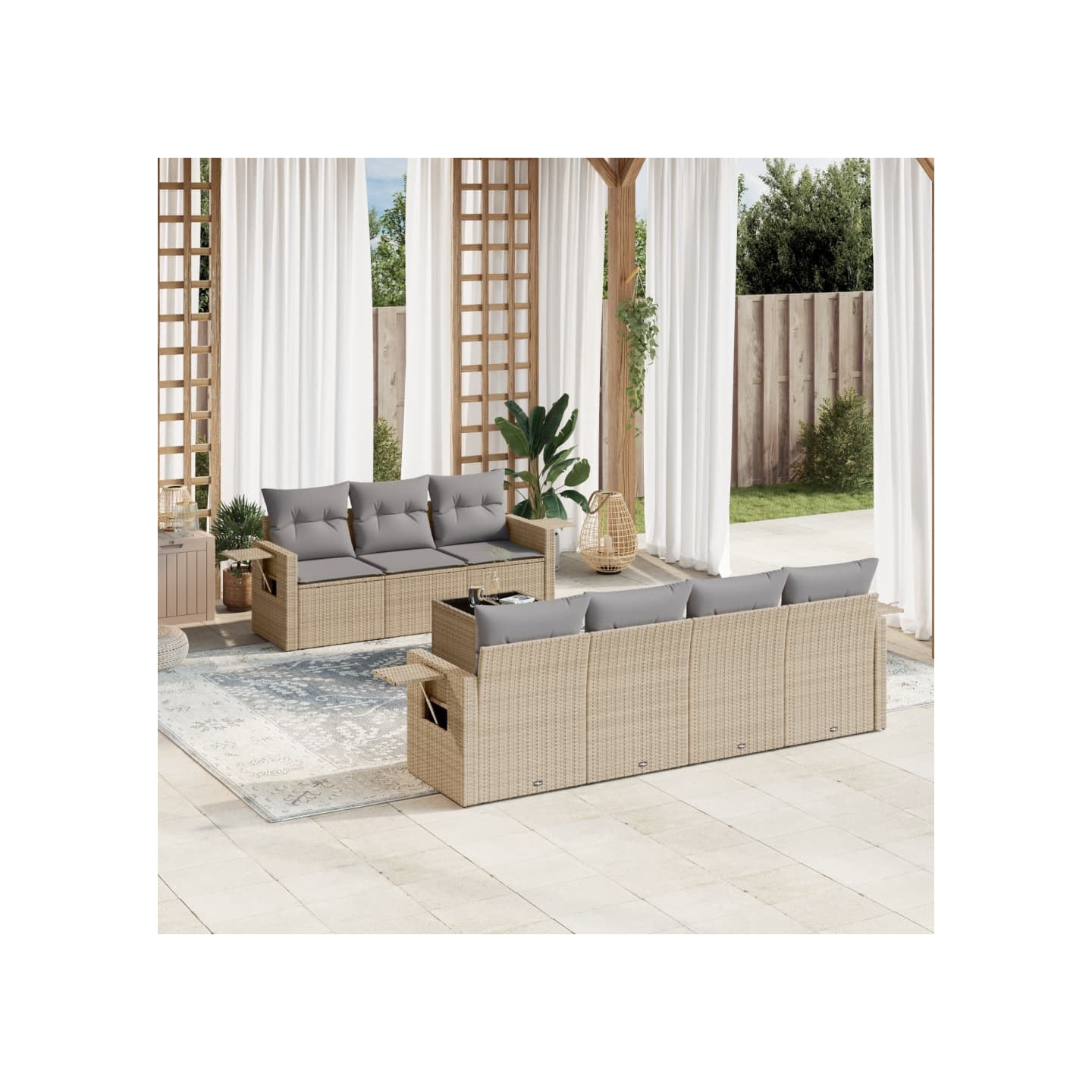 Salon de jardin avec coussins 8 pcs beige résine tressée