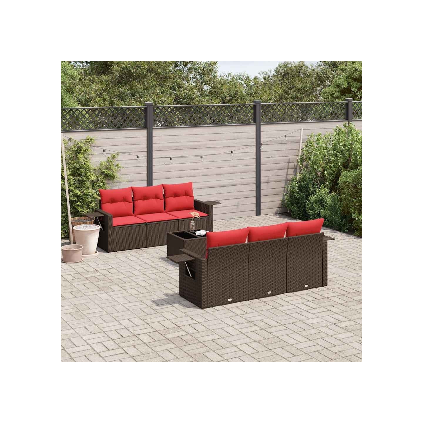 Ensemble de canapé de jardin 7 pcs avec coussins marron