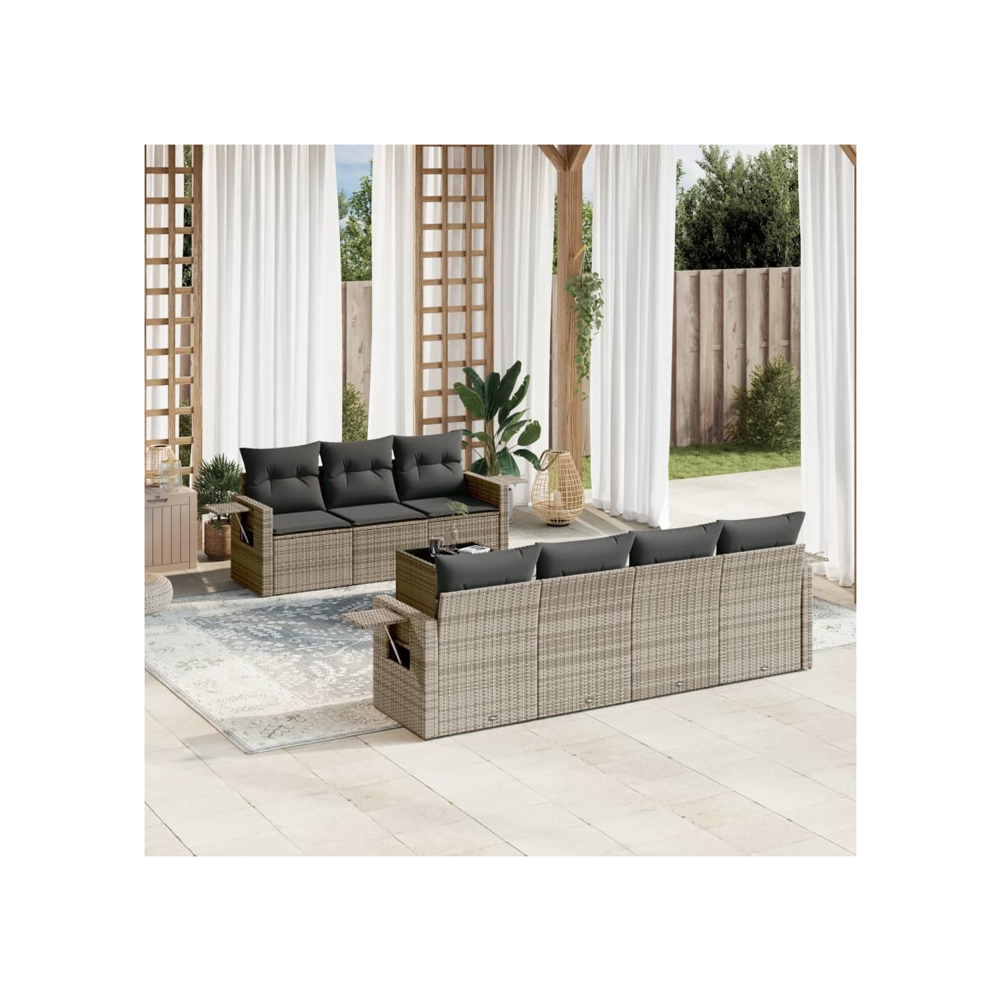 Salon de jardin 8 pcs avec coussins gris résine tressée