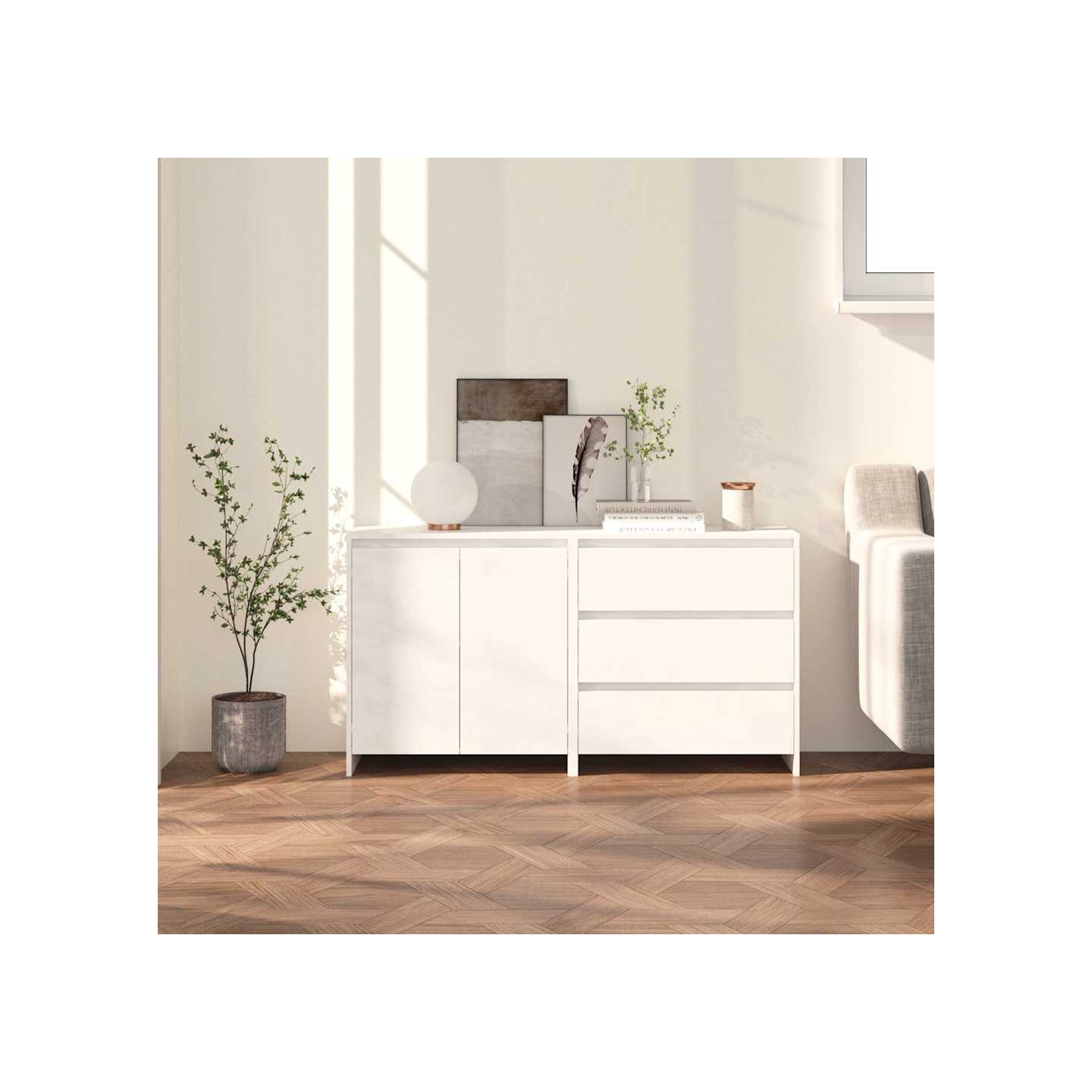 Buffets 2 pcs Blanc Bois d'ingénierie