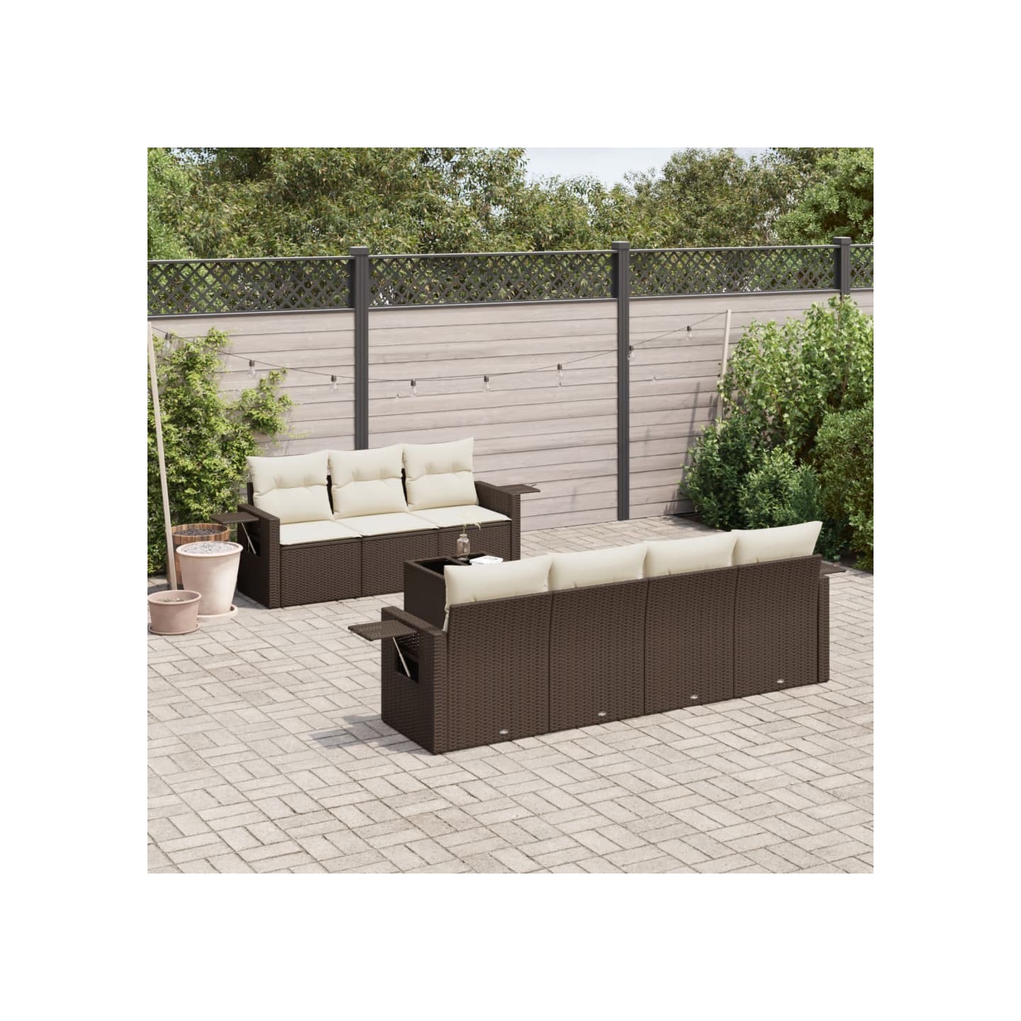 Salon de jardin 8 pcs avec coussins marron résine tressée