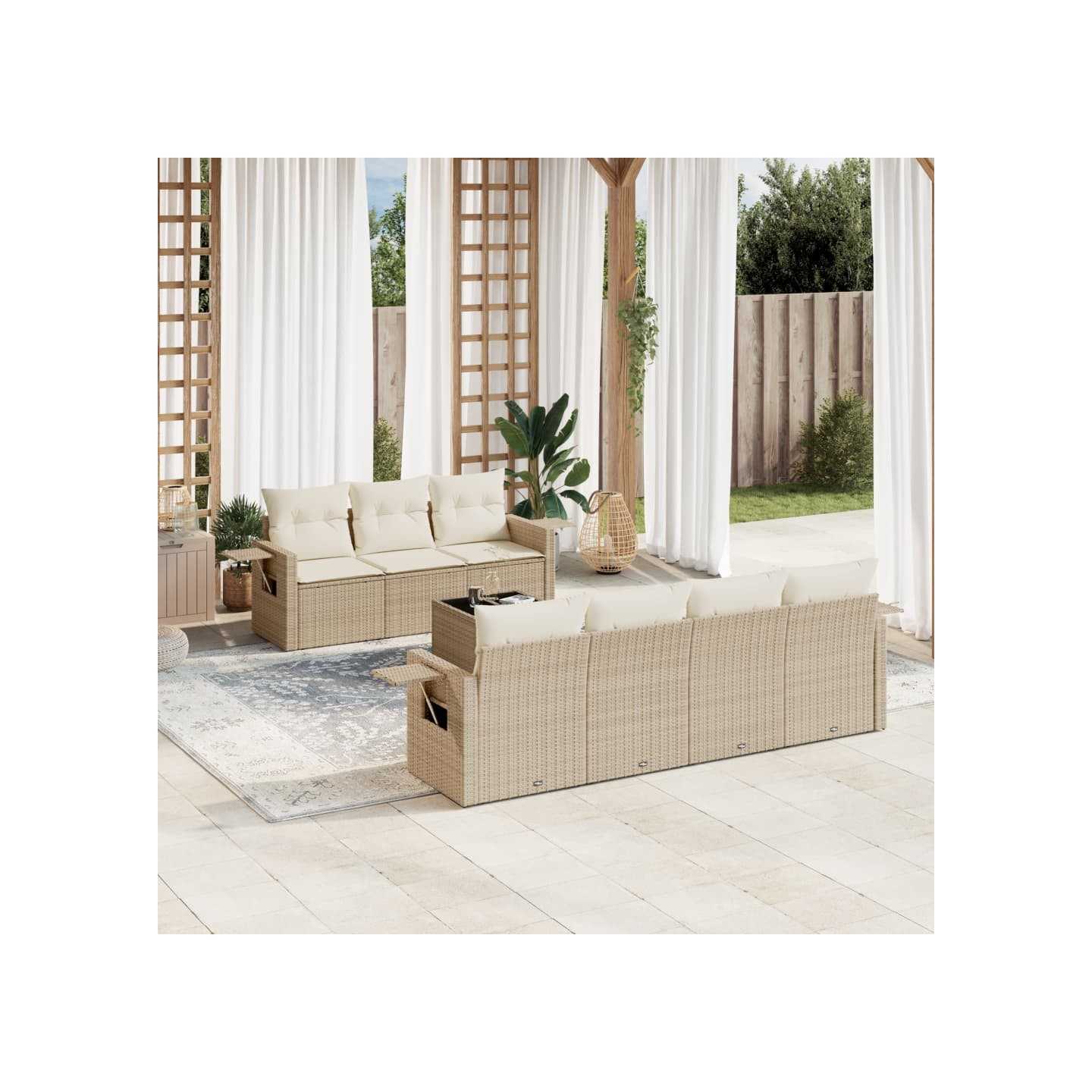 Salon de jardin avec coussins 8 pcs beige résine tressée