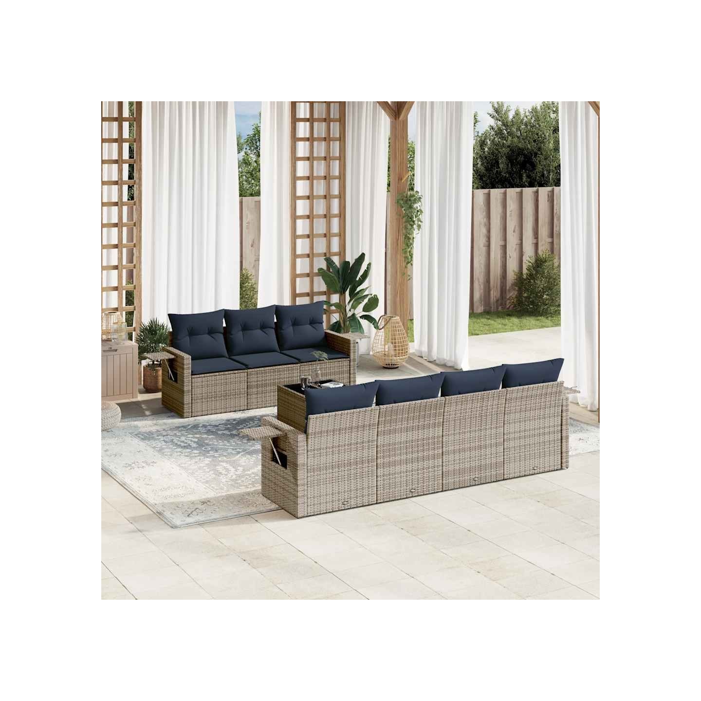 Ensemble de canapé de jardin 8 pcs avec coussins gris résine tressée
