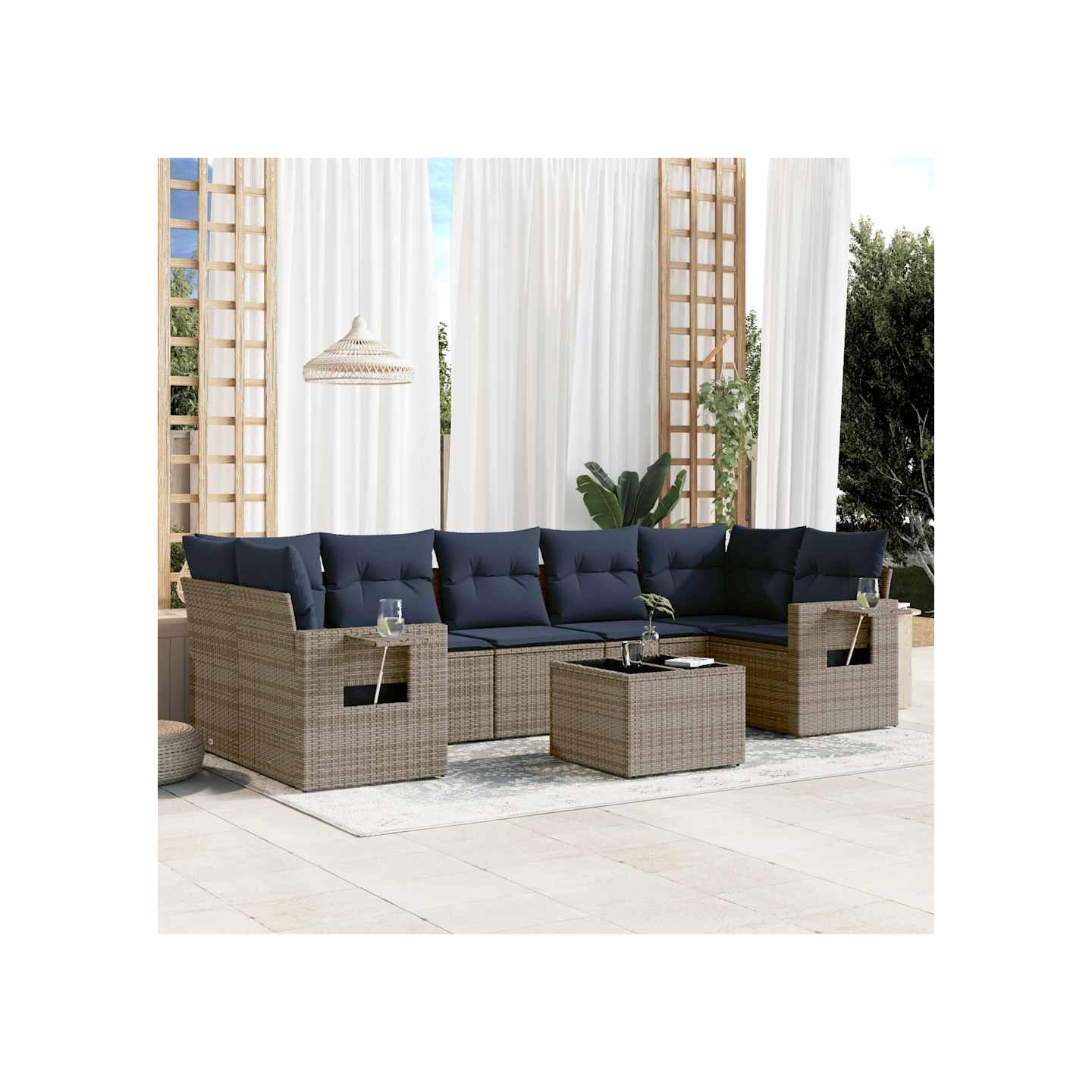 Ensemble de canapé de jardin 8 pcs avec coussins gris résine tressée