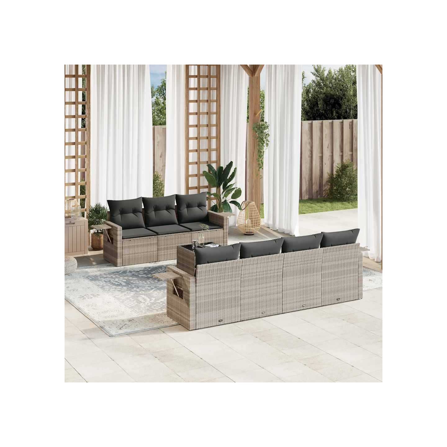 Salon de jardin 8 pcs avec coussins gris clair résine tressée