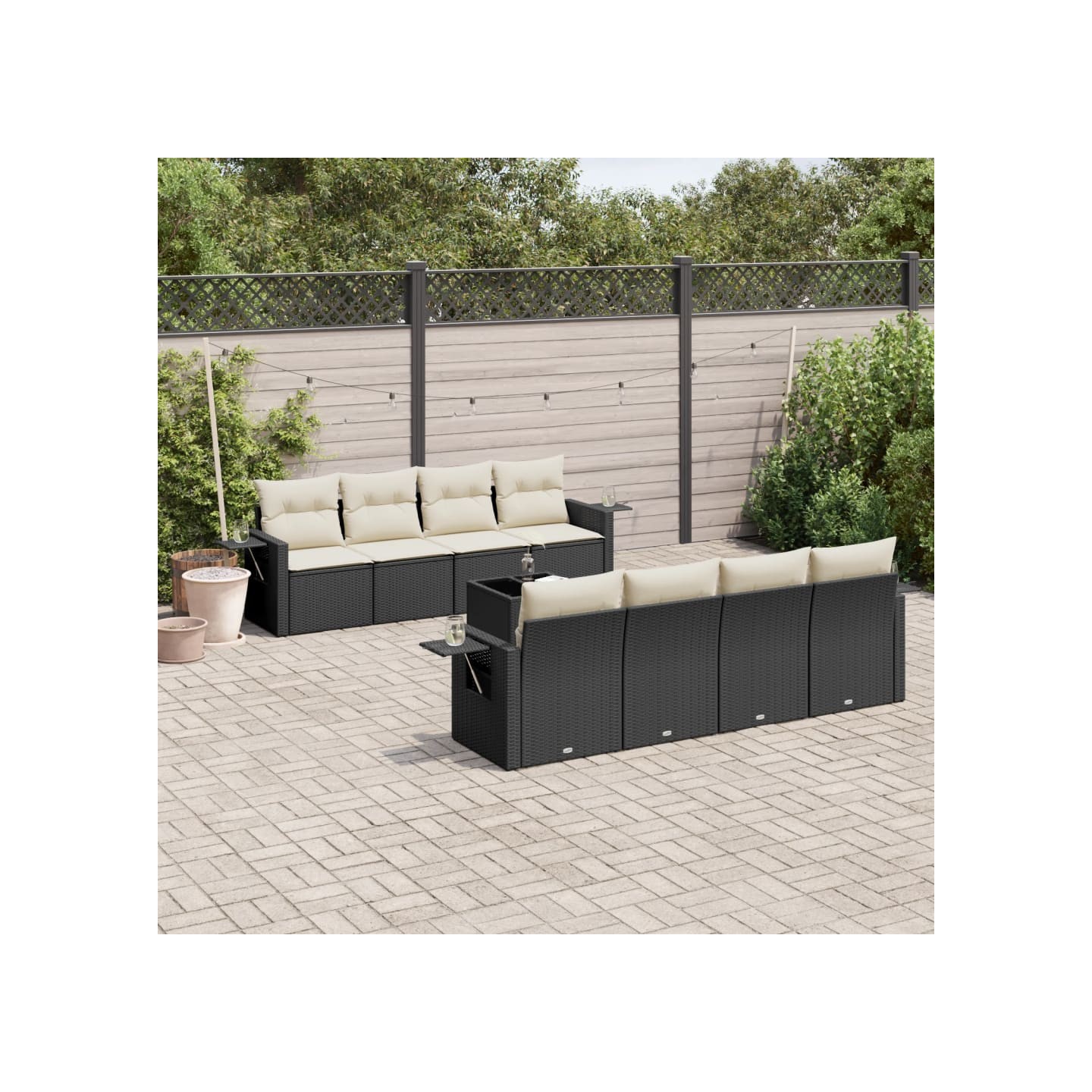 Salon de jardin 9 pcs avec coussins noir résine tressée