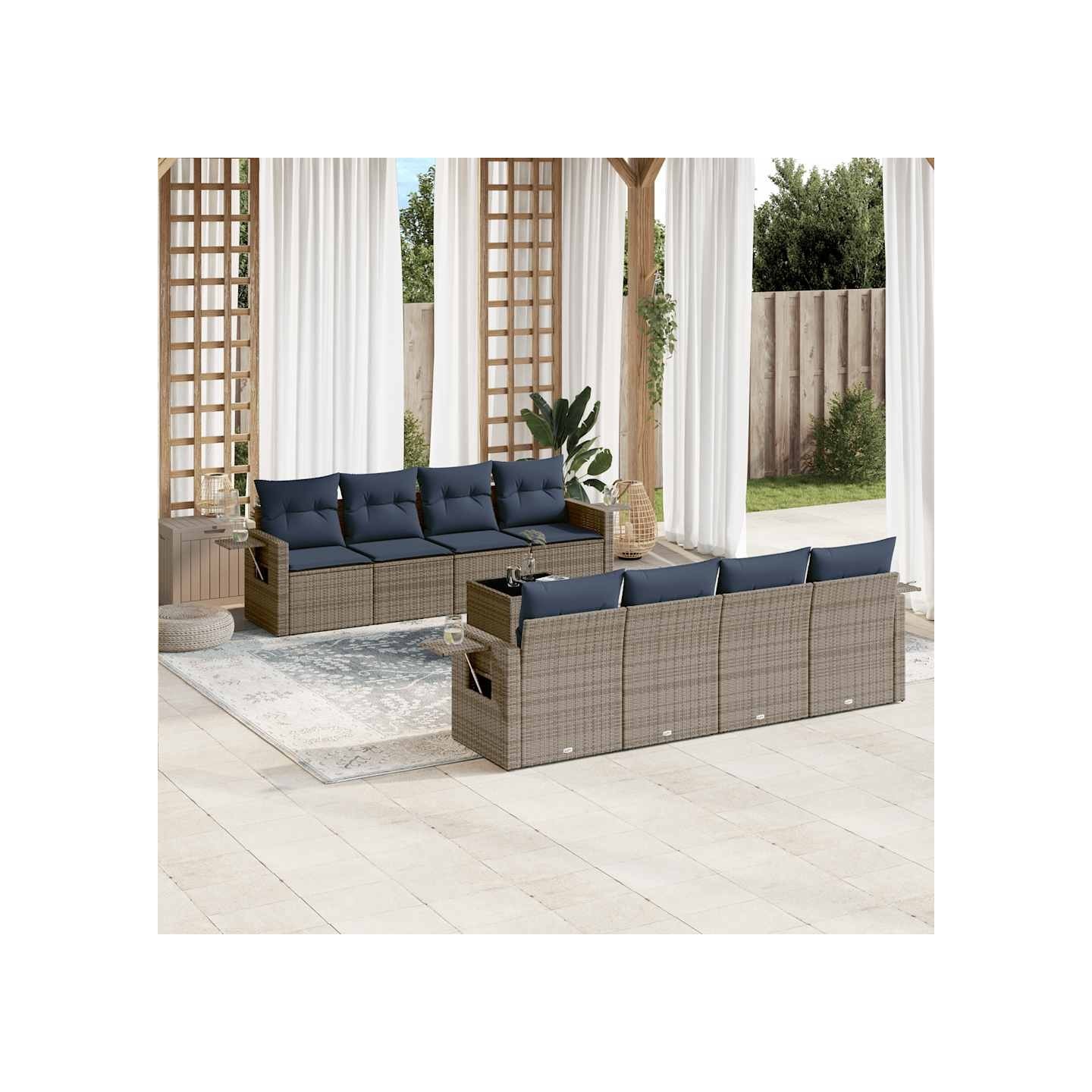 Ensemble de canapé de jardin 9 pcs avec coussins gris résine tressée