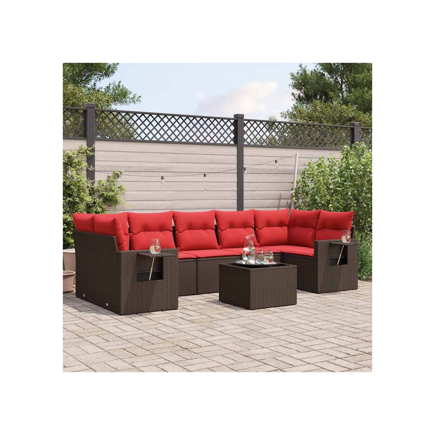 Ensemble de canapé de jardin 8 pcs avec coussins marron