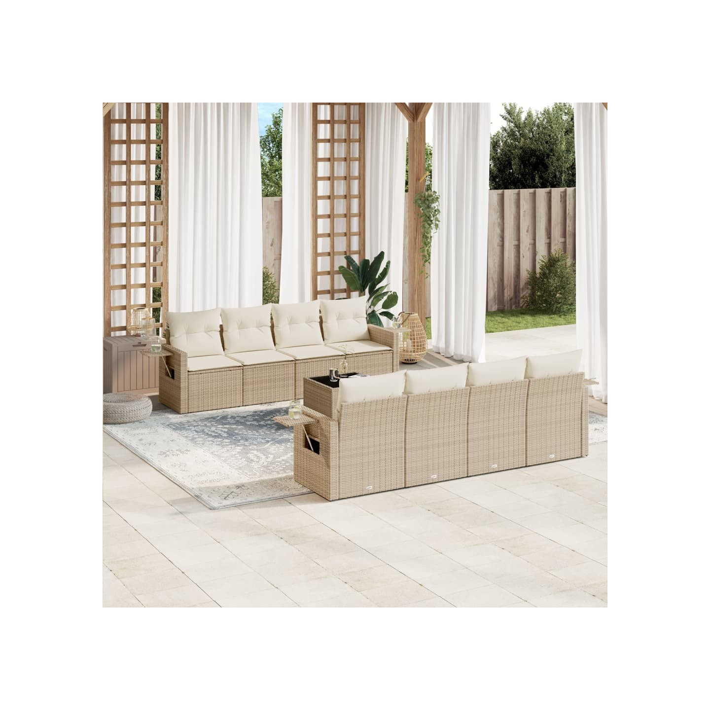 Salon de jardin avec coussins 9 pcs beige résine tressée