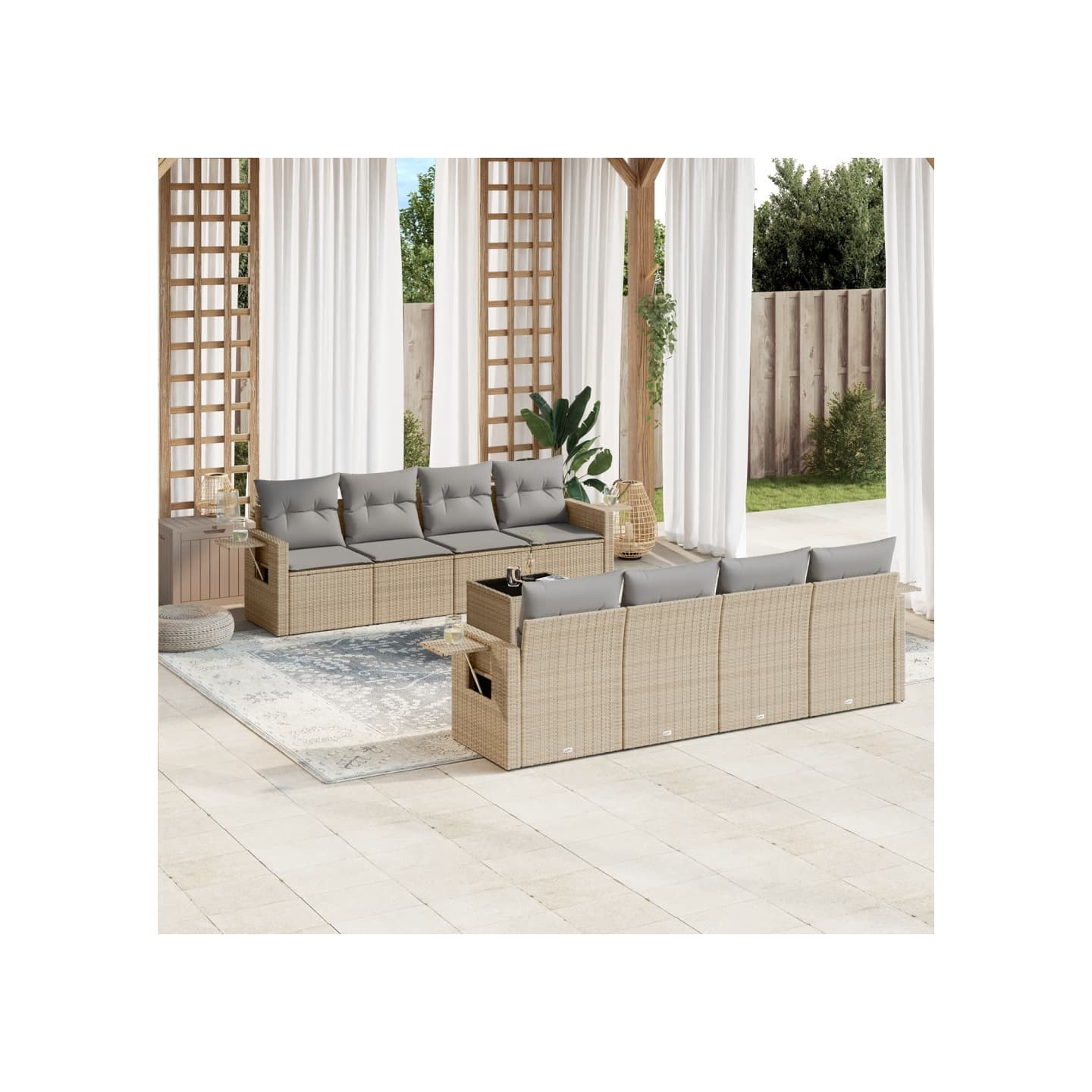 Salon de jardin avec coussins 9 pcs beige résine tressée