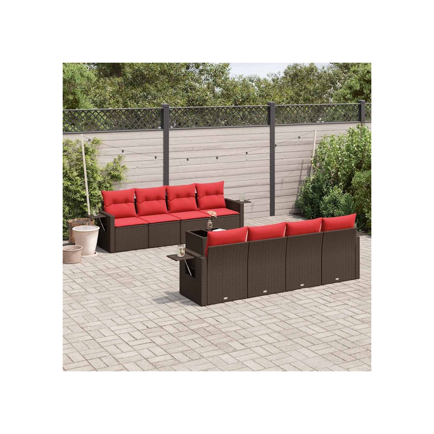 Ensemble de canapé de jardin 9 pcs avec coussins marron
