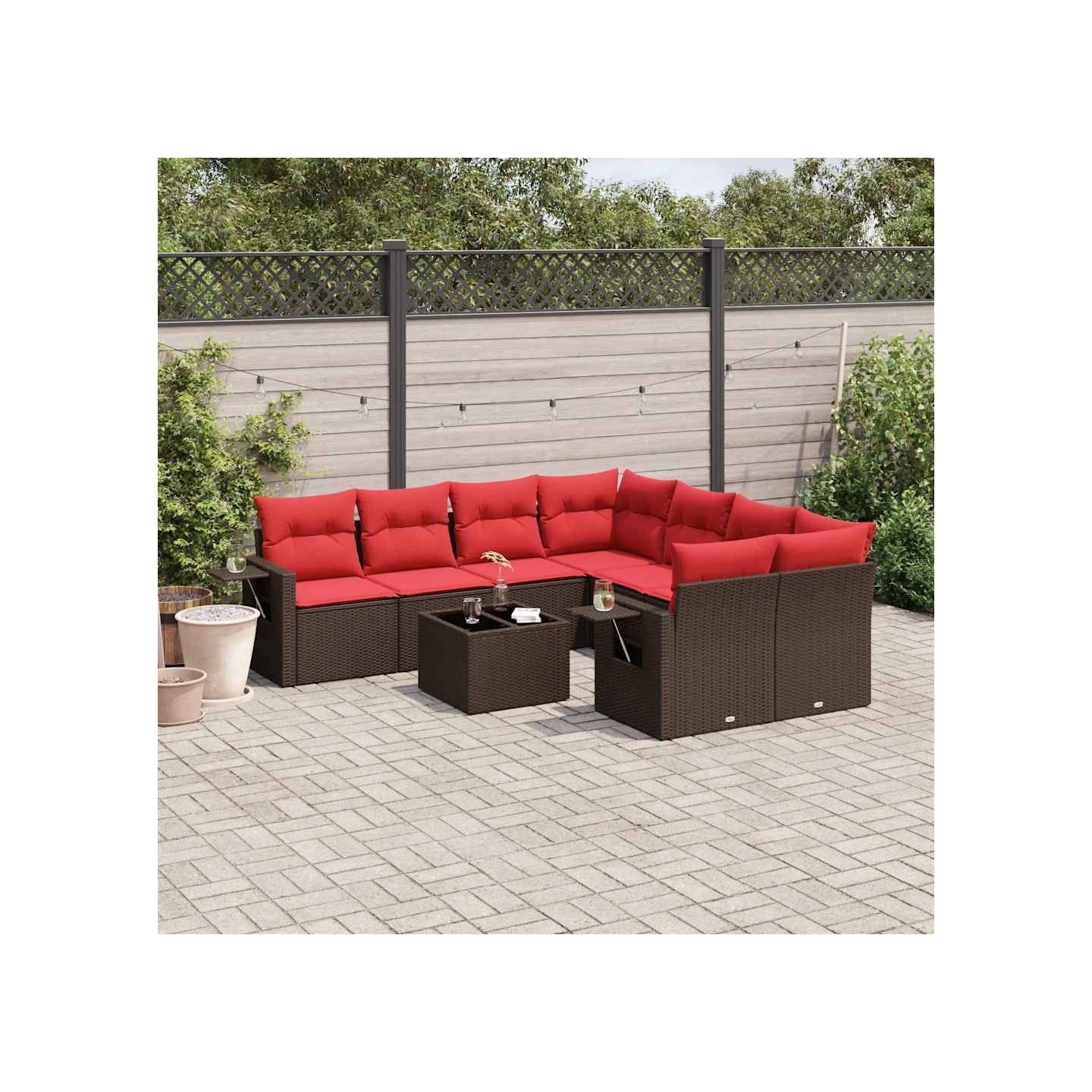 Ensemble de canapé de jardin 9 pcs avec coussins marron