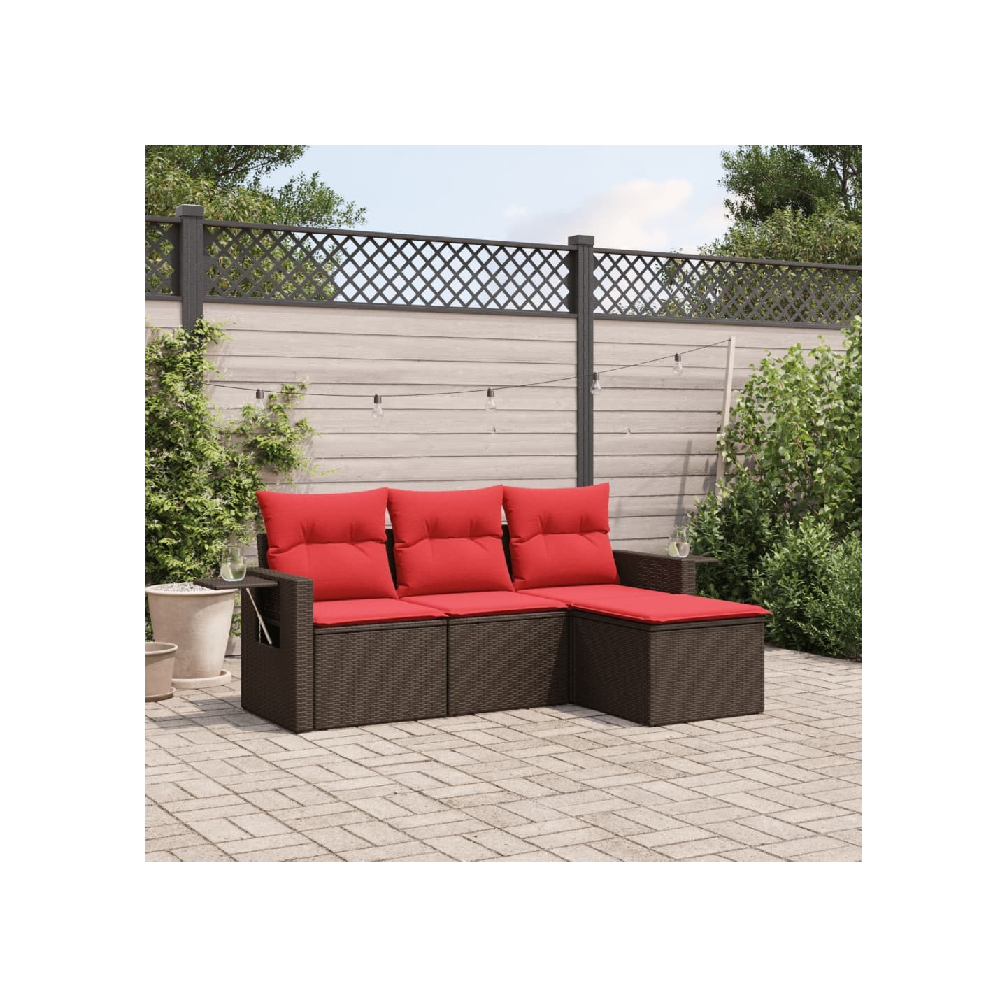 Ensemble de canapé de jardin 4 pcs avec coussins marron