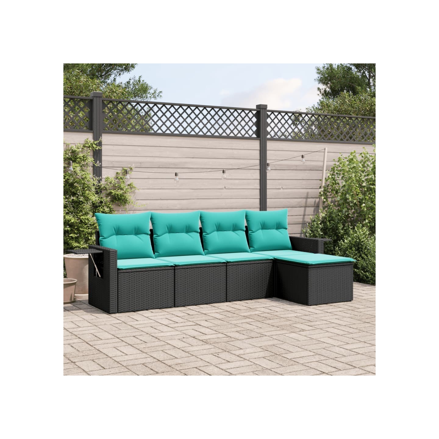 Salon de jardin 5 pcs avec coussins noir résine tressée