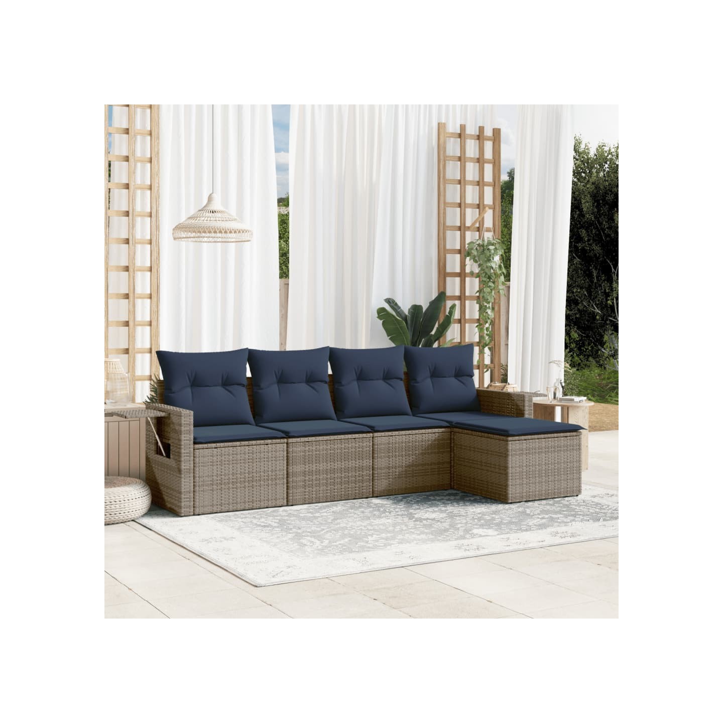 Ensemble de canapé de jardin 5 pcs avec coussins gris résine tressée