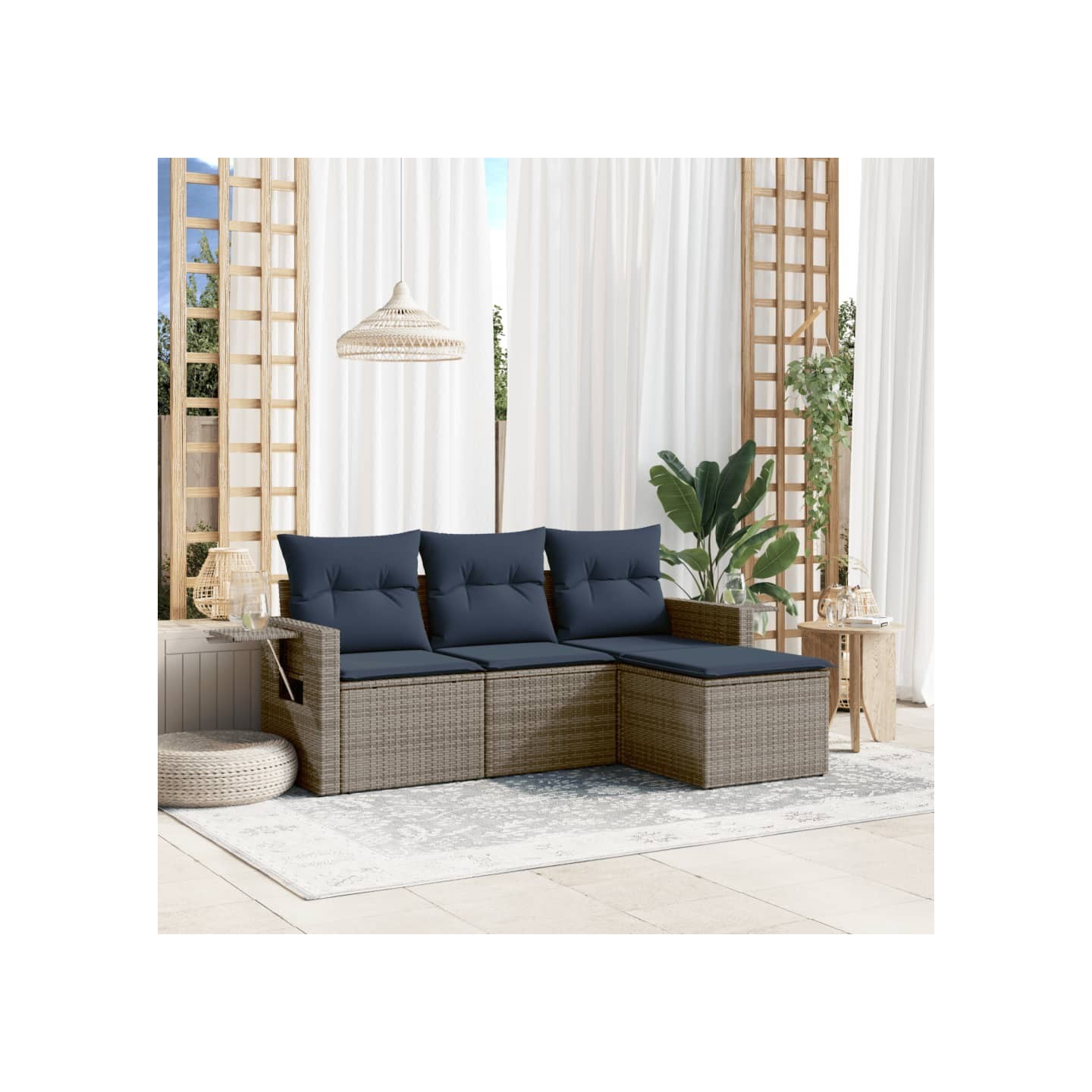 Ensemble de canapé de jardin 4 pcs avec coussins gris résine tressée
