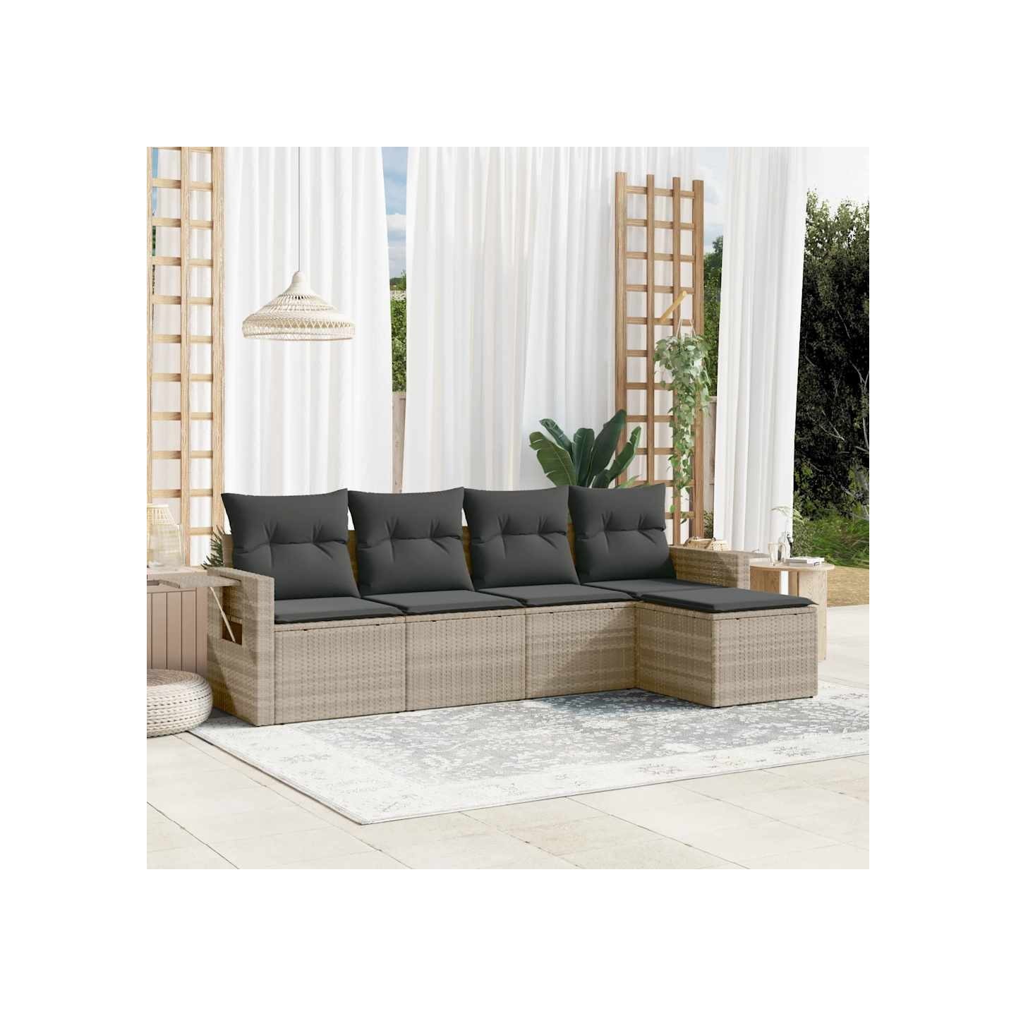 Salon de jardin 5 pcs avec coussins gris clair résine tressée