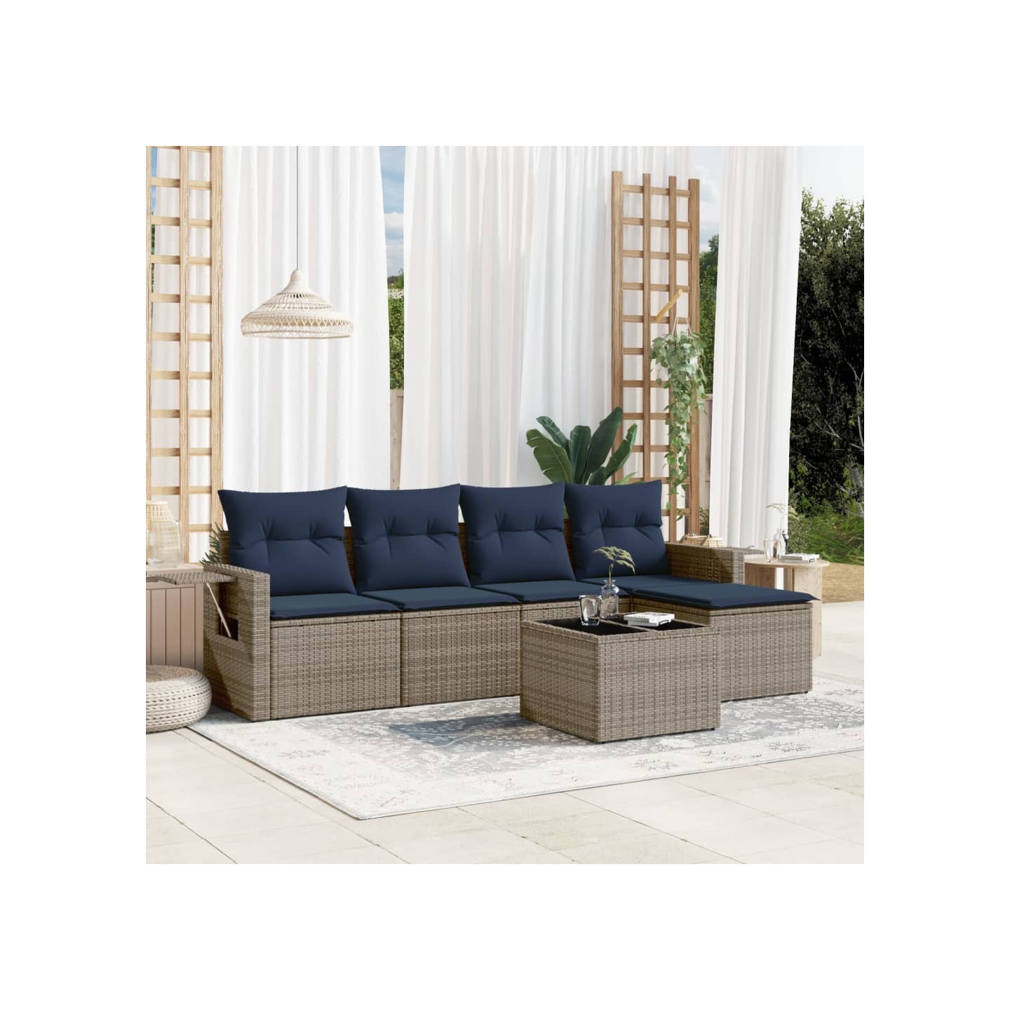 Ensemble de canapé de jardin 6 pcs avec coussins gris résine tressée