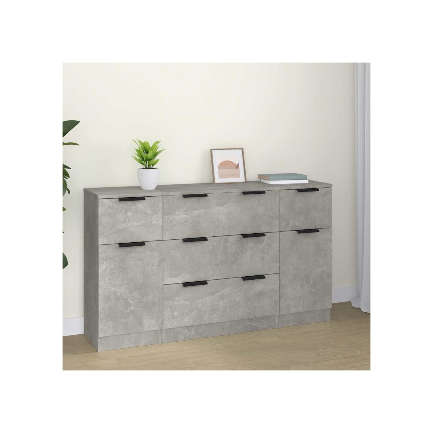 Ensemble de buffets 3 pcs Gris béton Bois d'ingénierie