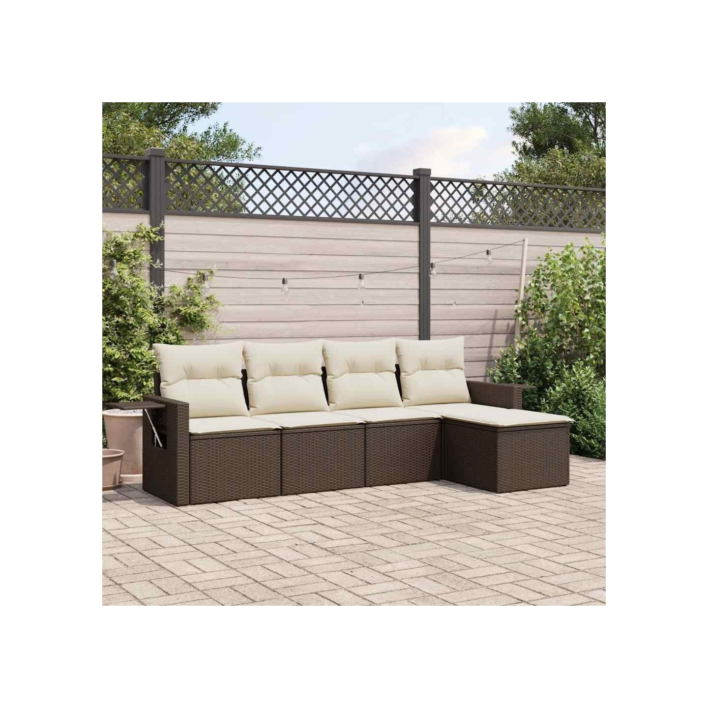 Salon de jardin avec coussins 5 pcs marron résine tressée