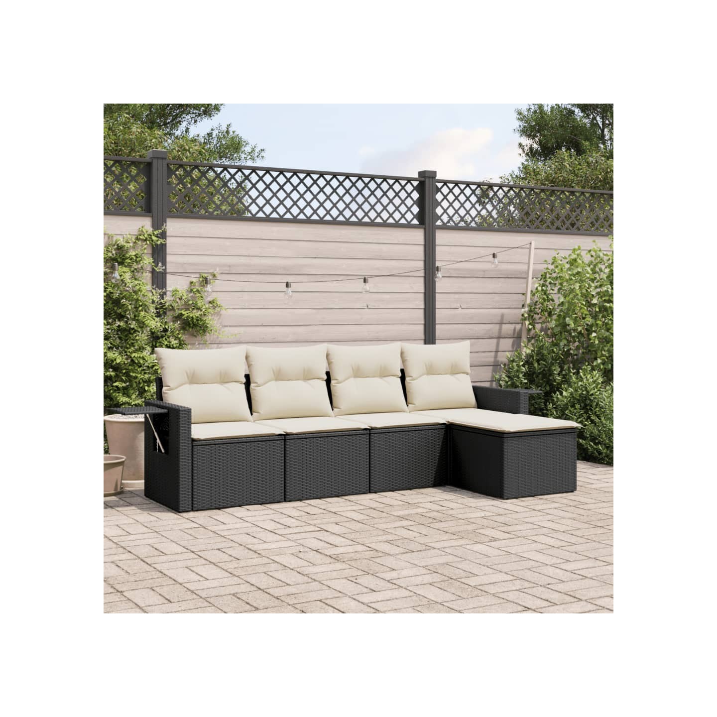 Salon de jardin 5 pcs avec coussins noir résine tressée