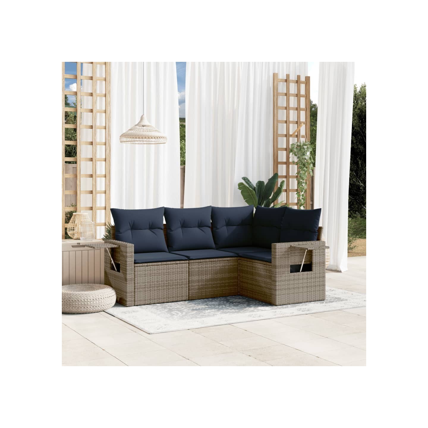 Ensemble de canapé de jardin 4 pcs avec coussins gris résine tressée