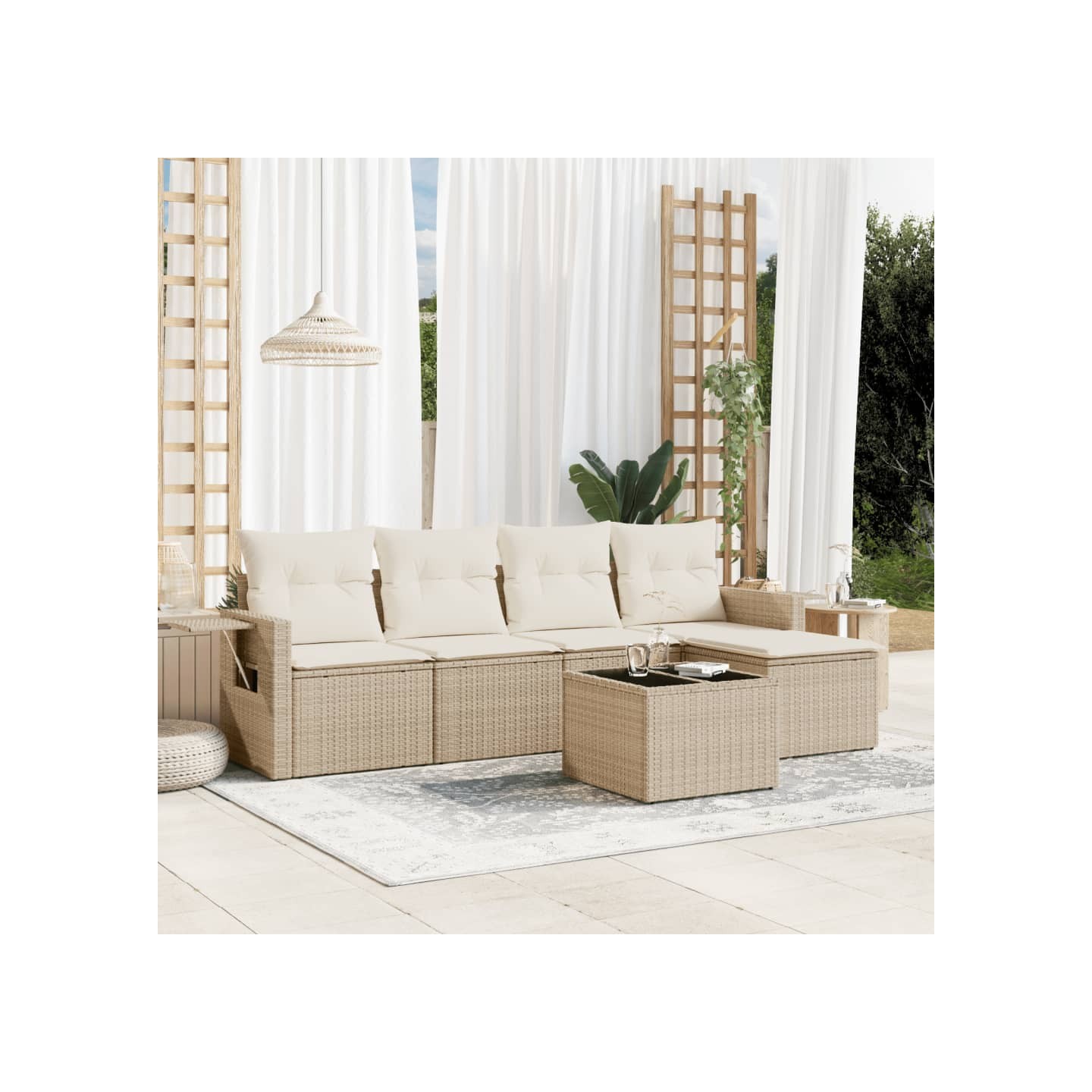 Salon de jardin avec coussins 6 pcs beige résine tressée