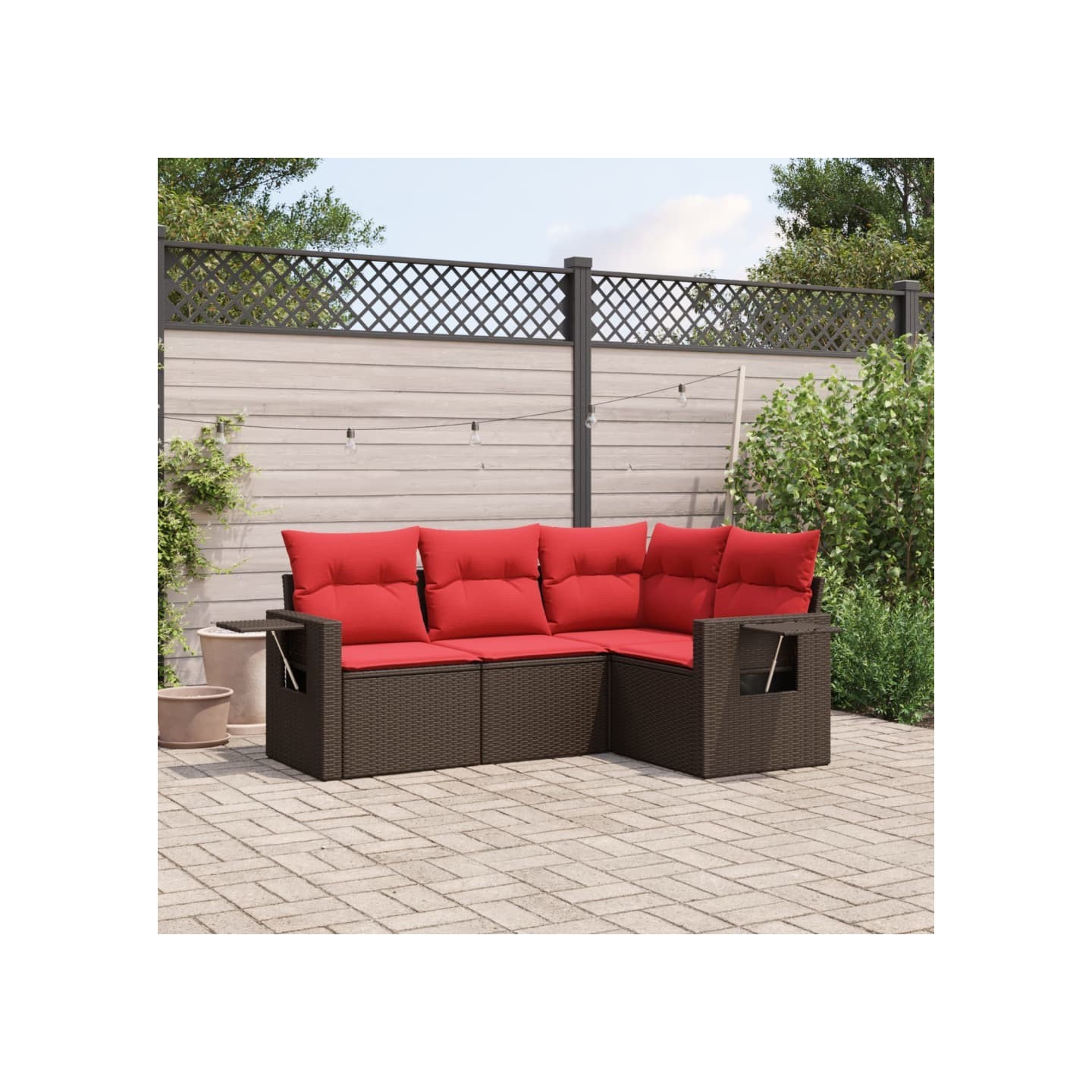Ensemble de canapé de jardin 4 pcs avec coussins marron