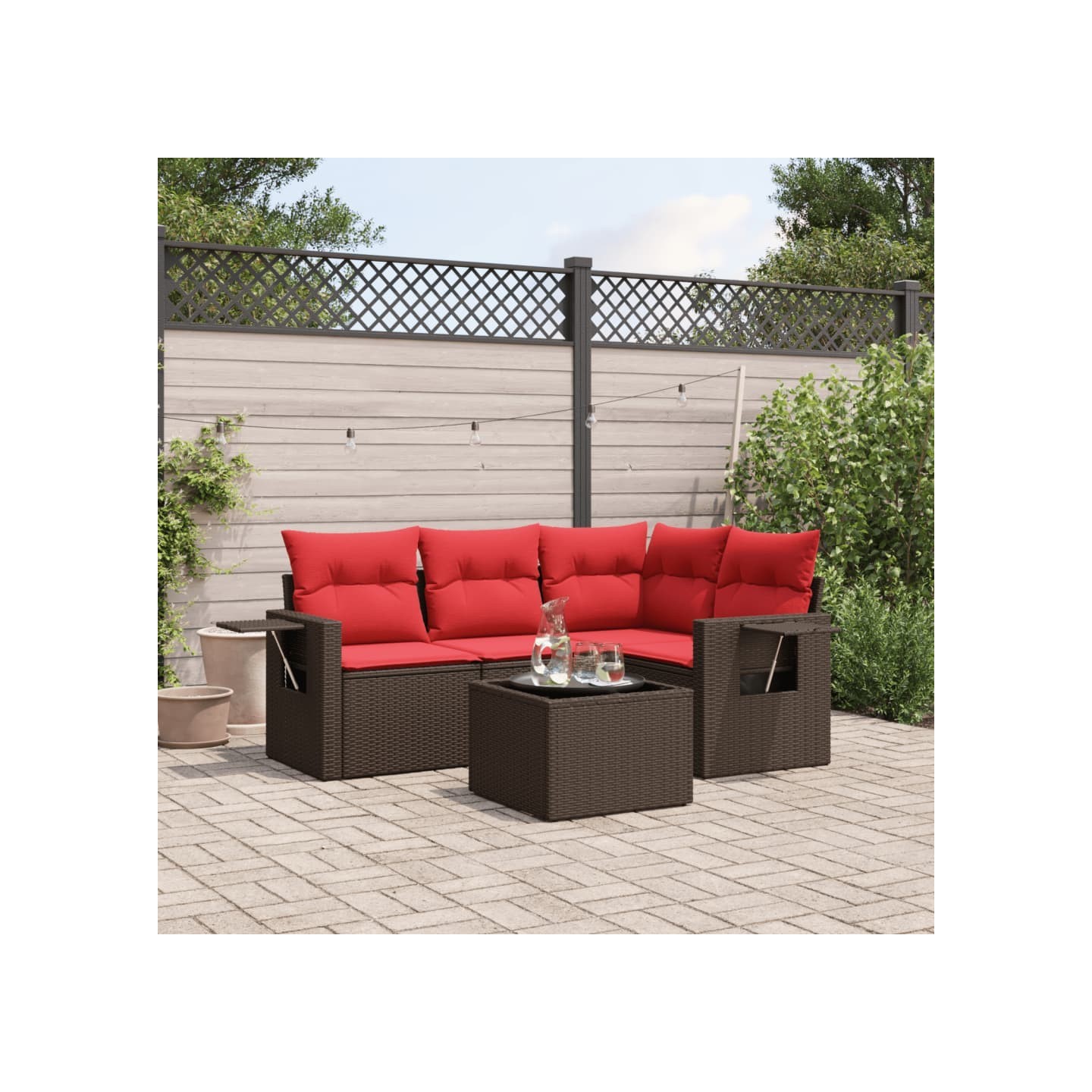 Ensemble de canapé de jardin 5 pcs avec coussins marron