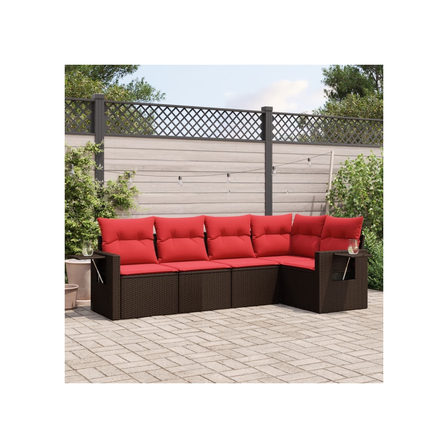 Ensemble de canapé de jardin 5 pcs avec coussins marron