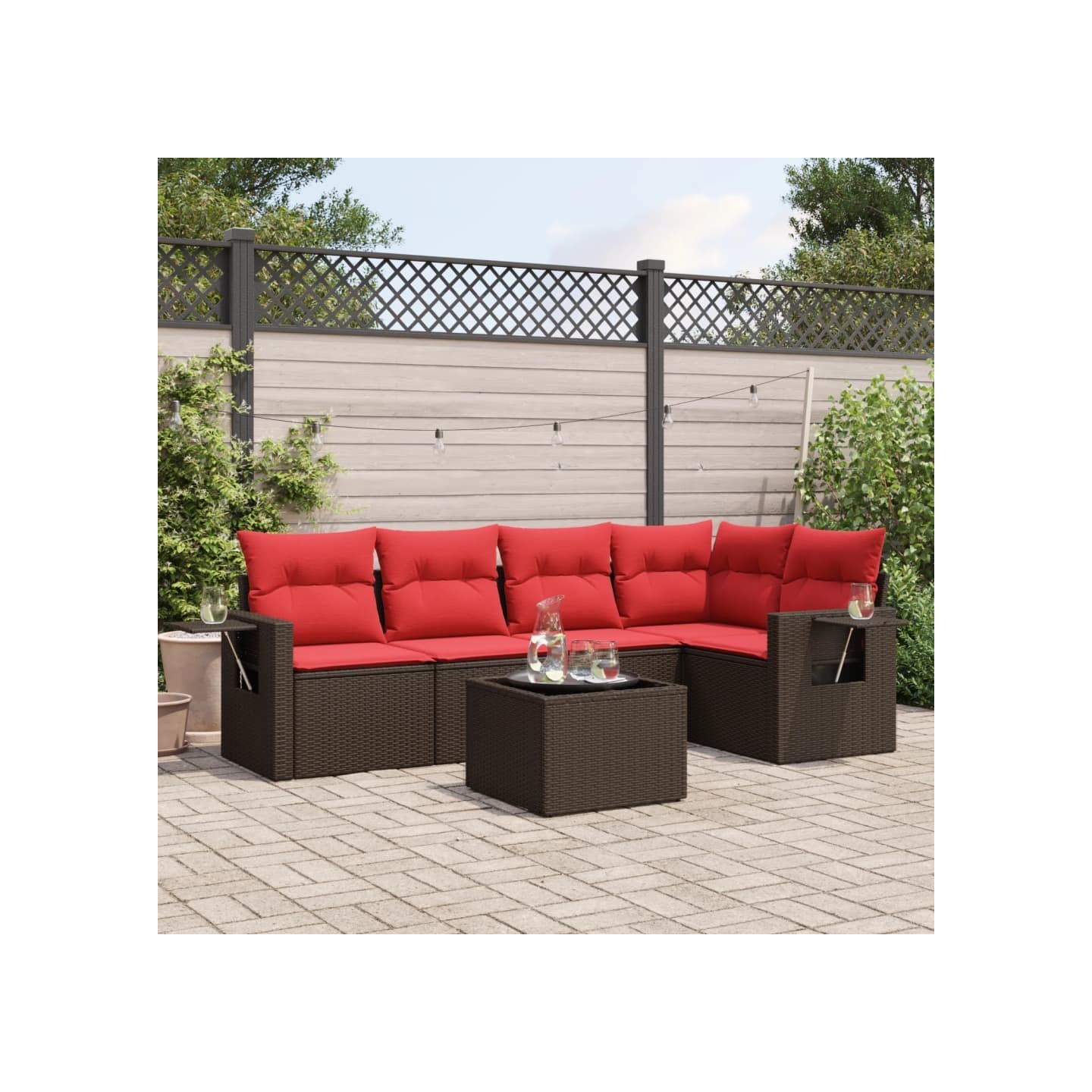 Ensemble de canapé de jardin 6 pcs avec coussins marron