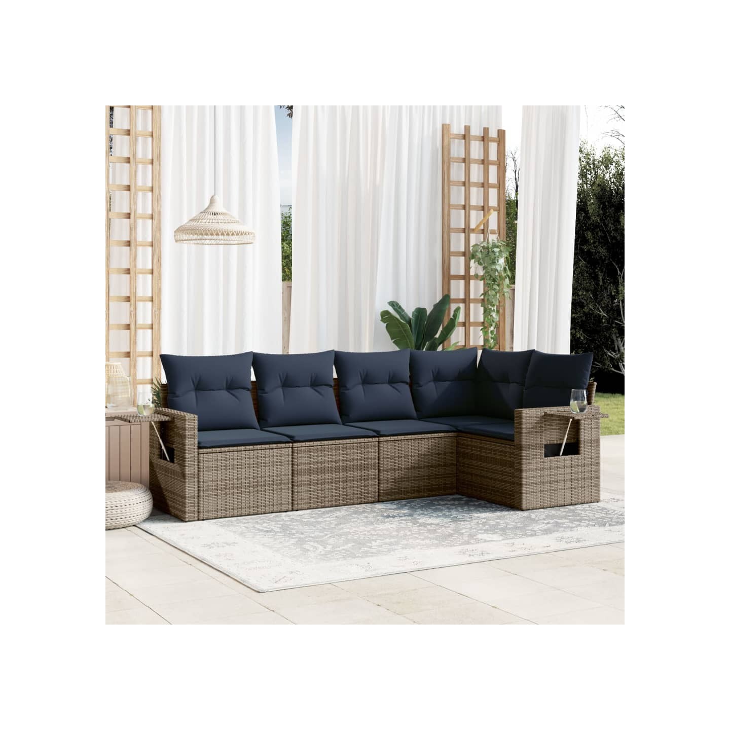 Ensemble de canapé de jardin 5 pcs avec coussins gris résine tressée