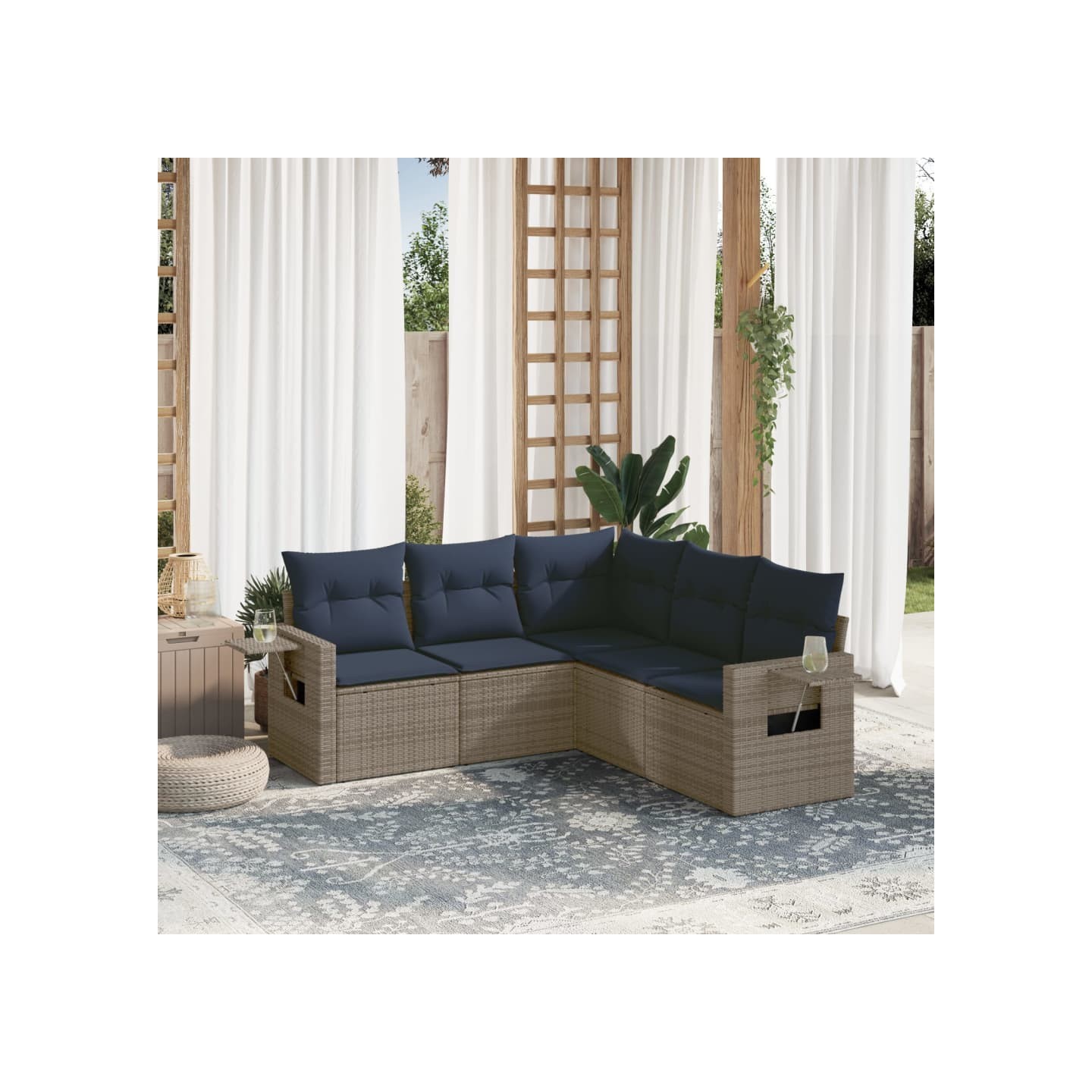 Ensemble de canapé de jardin 5 pcs avec coussins gris résine tressée