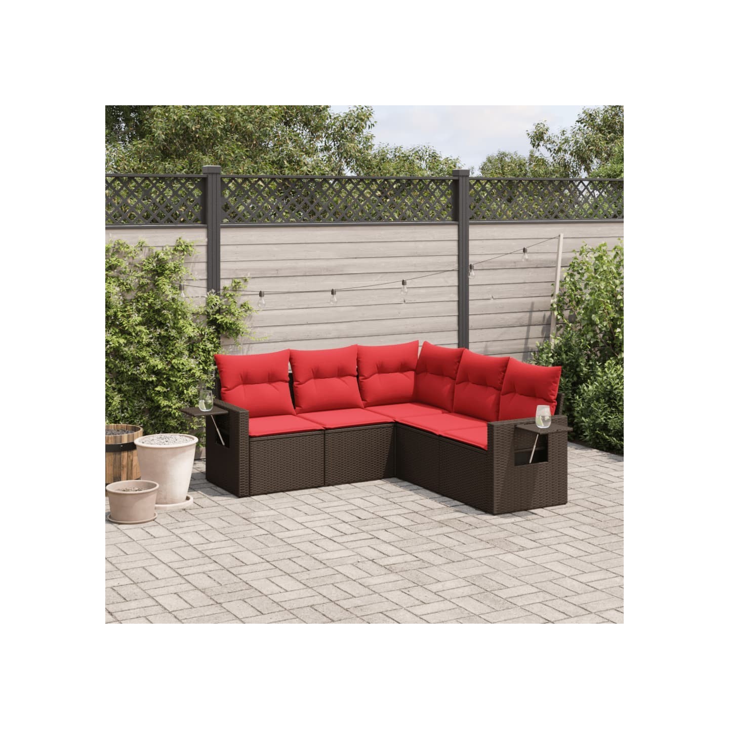 Ensemble de canapé de jardin 5 pcs avec coussins marron