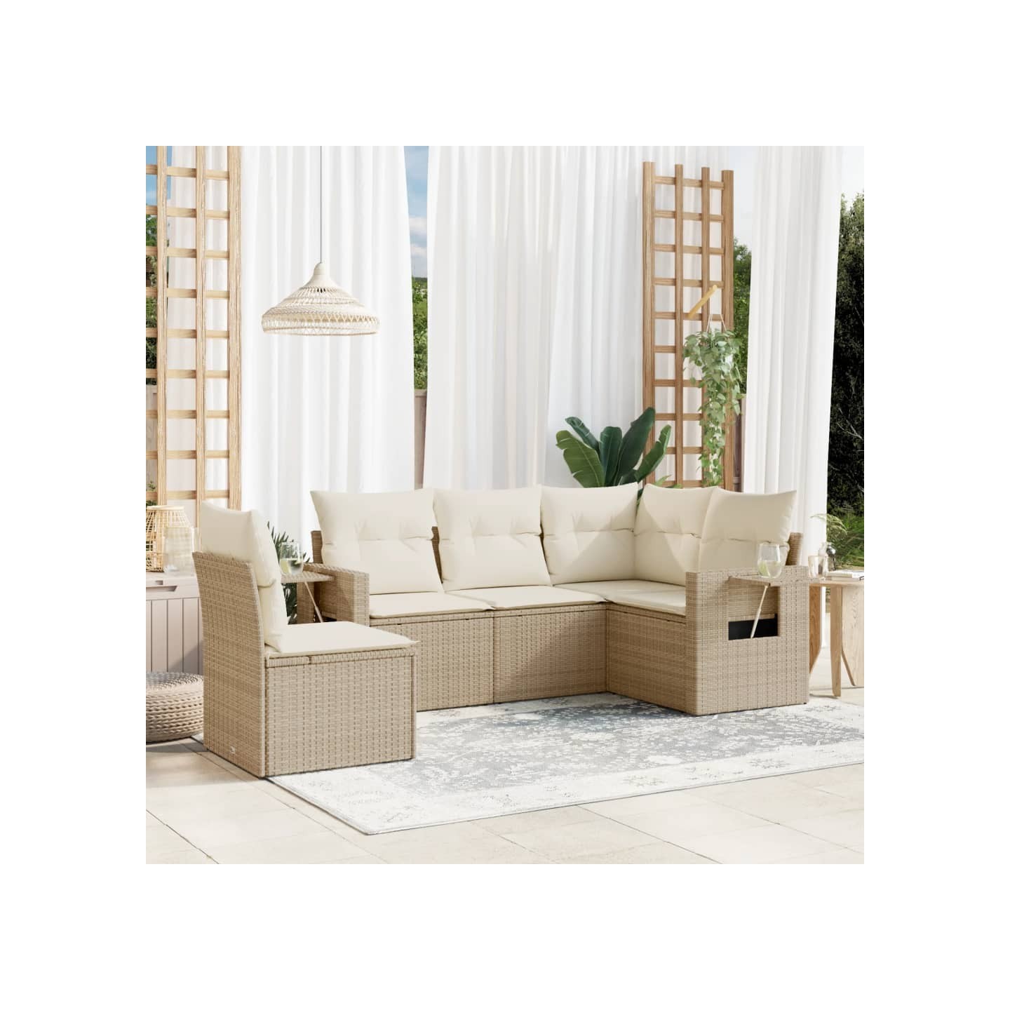 Salon de jardin avec coussins 5 pcs beige résine tressée