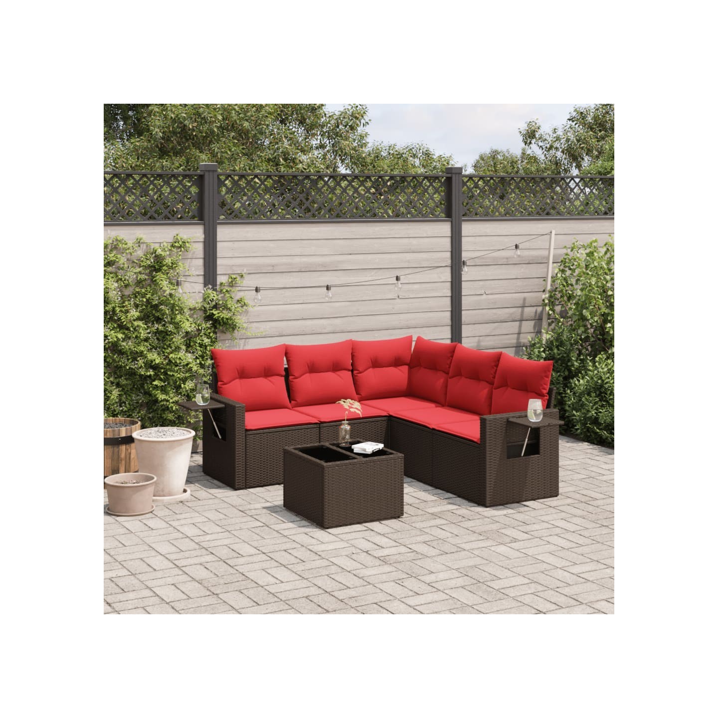 Ensemble de canapé de jardin 6 pcs avec coussins marron