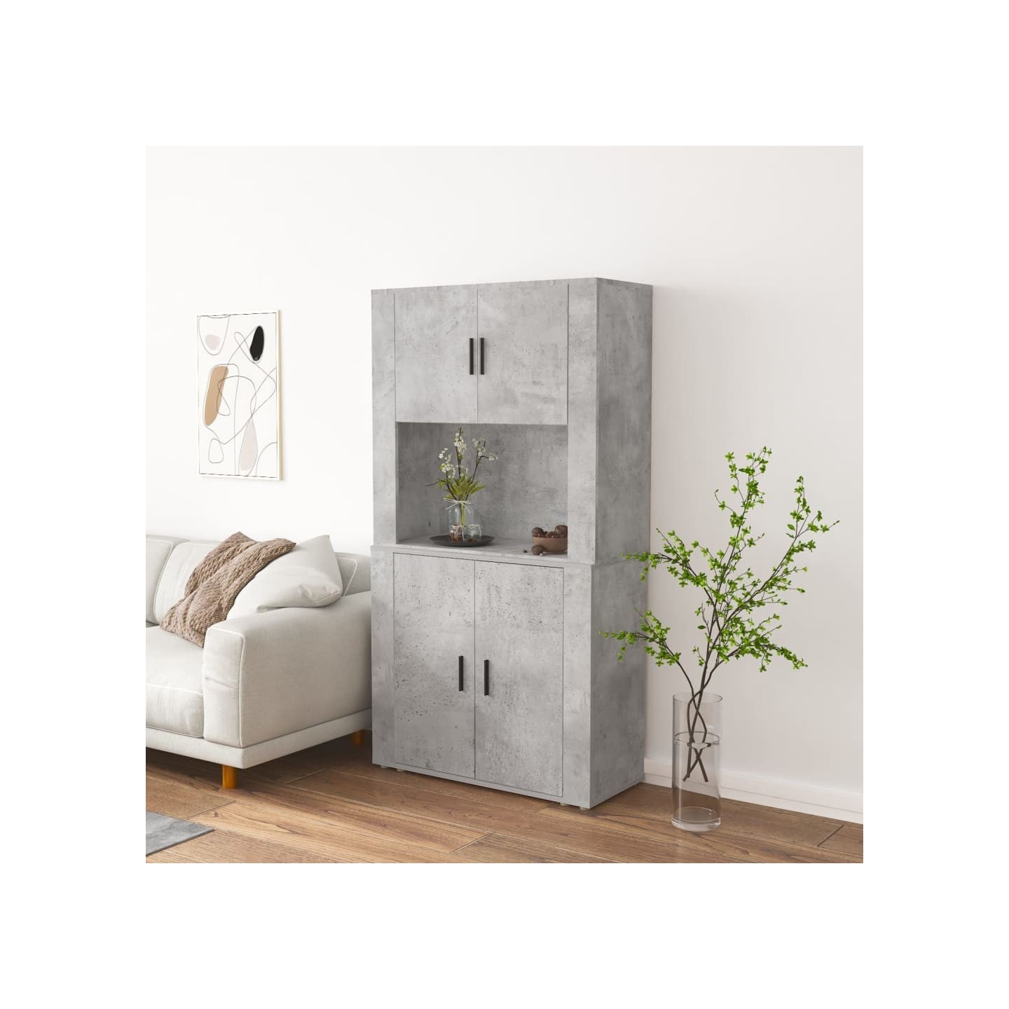 Buffet haut Gris béton Bois d'ingénierie