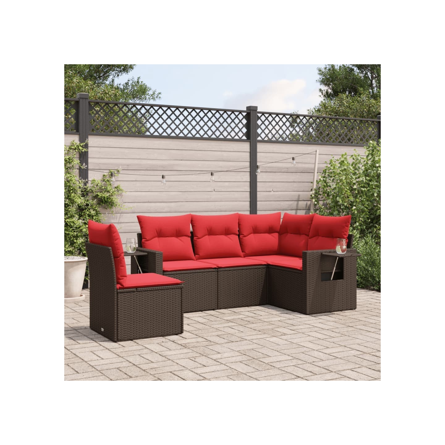 Ensemble de canapé de jardin 5 pcs avec coussins marron