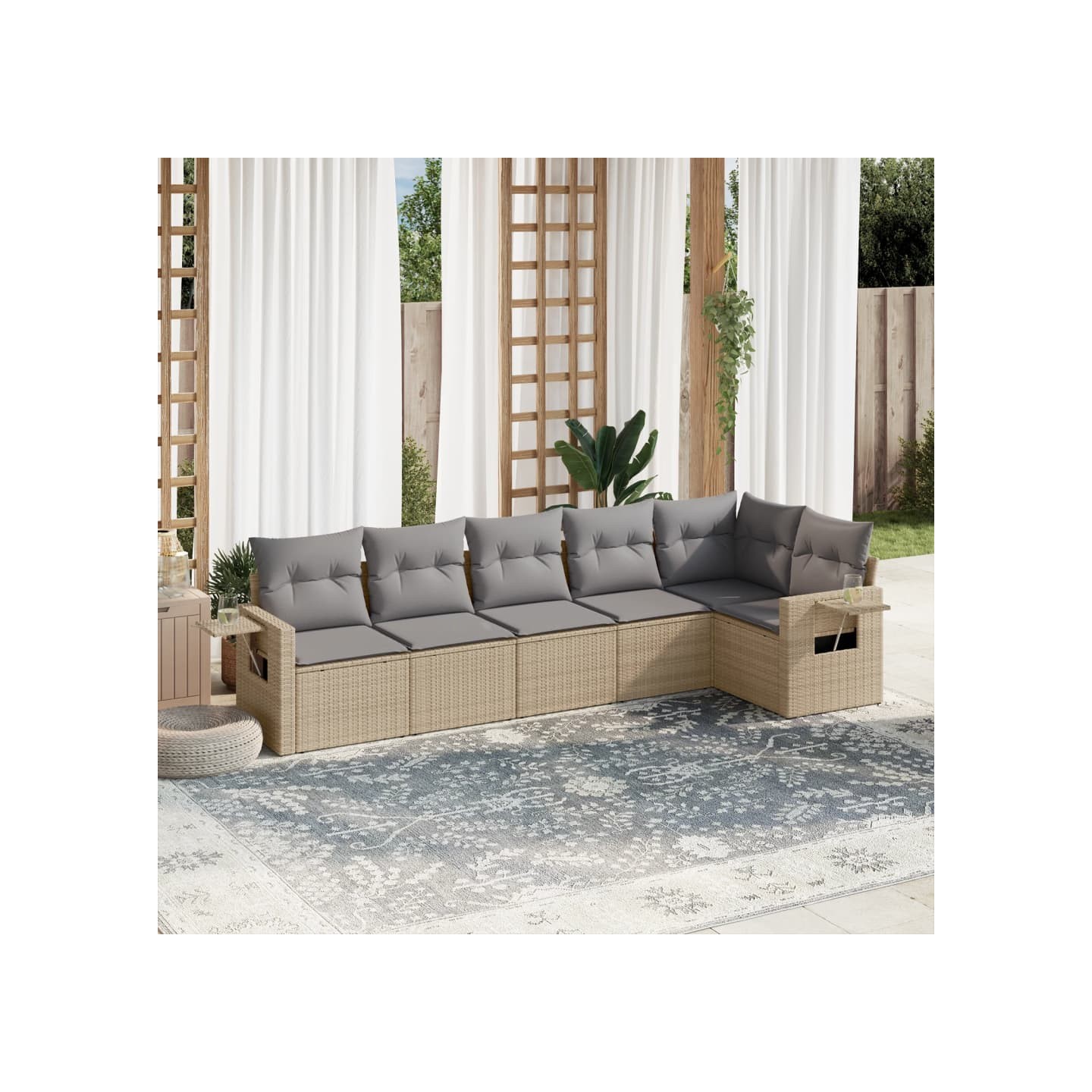 Salon de jardin avec coussins 6 pcs beige résine tressée
