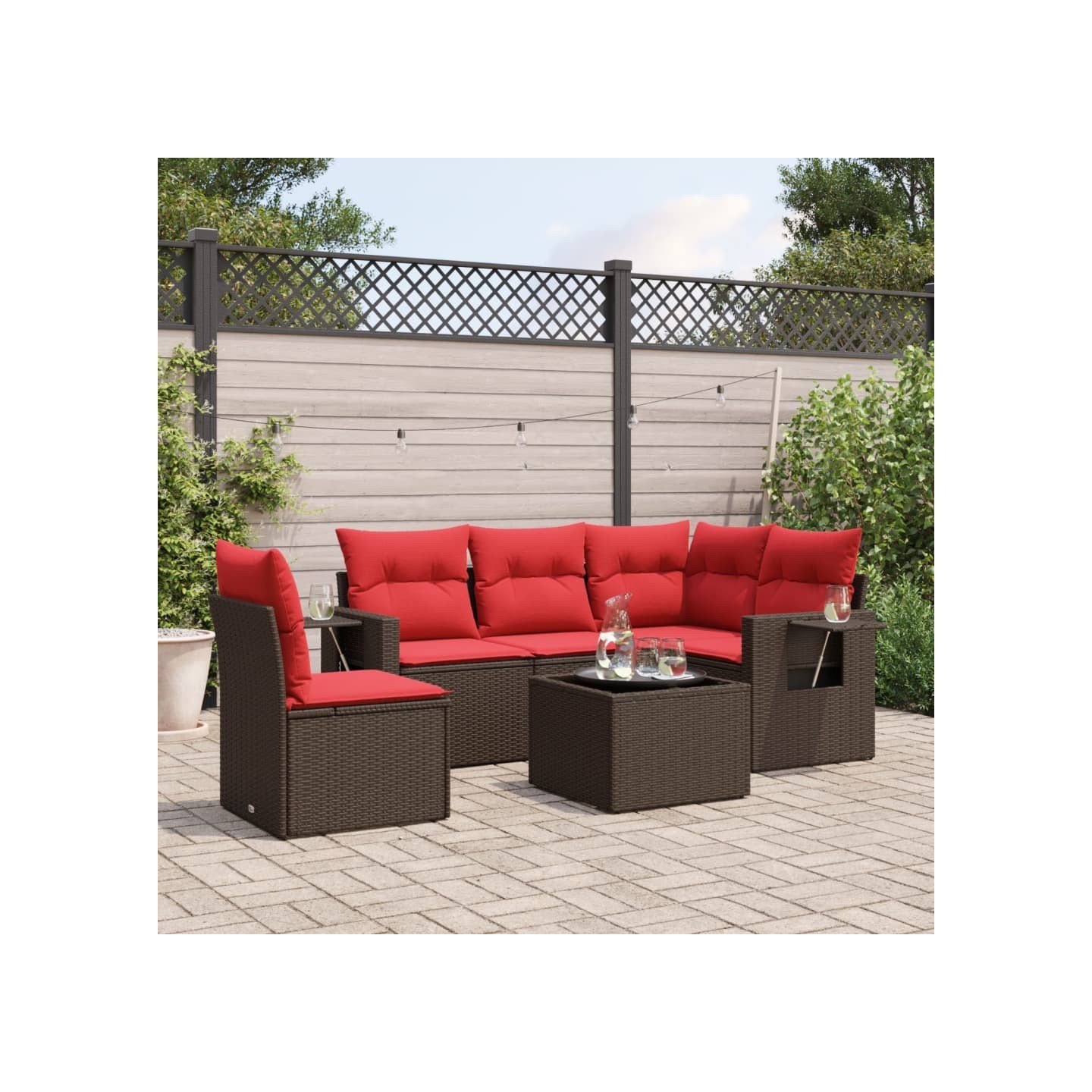 Ensemble de canapé de jardin 6 pcs avec coussins marron