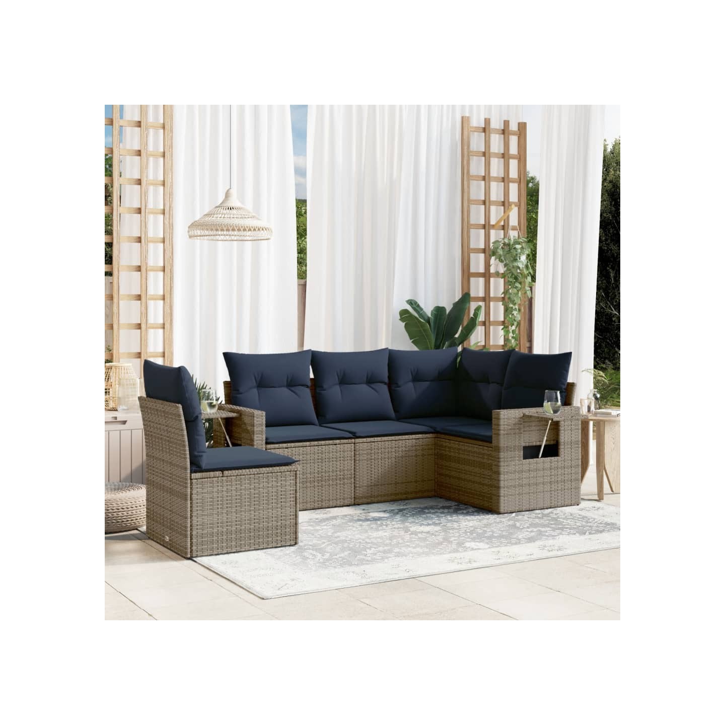 Ensemble de canapé de jardin 5 pcs avec coussins gris résine tressée