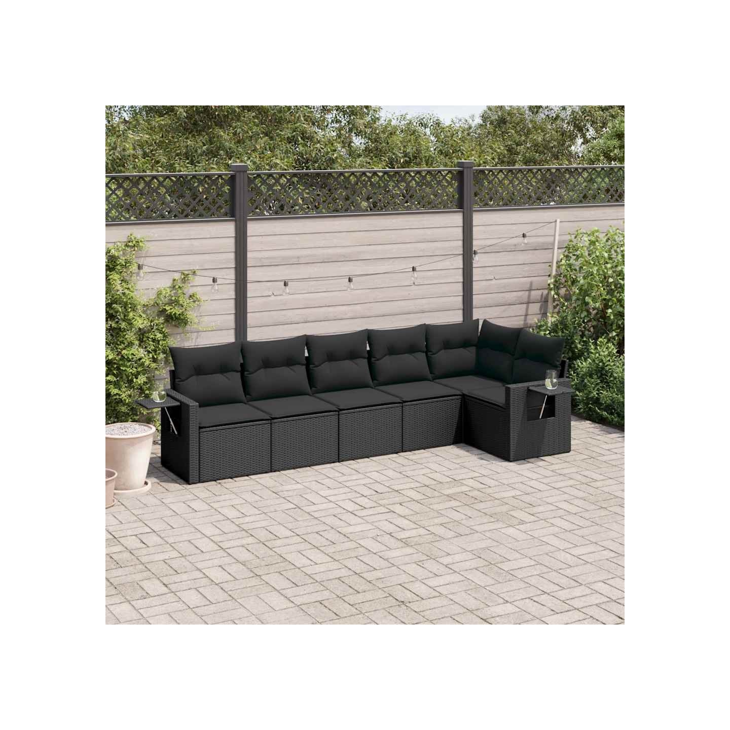 Salon de jardin 6 pcs avec coussins noir résine tressée