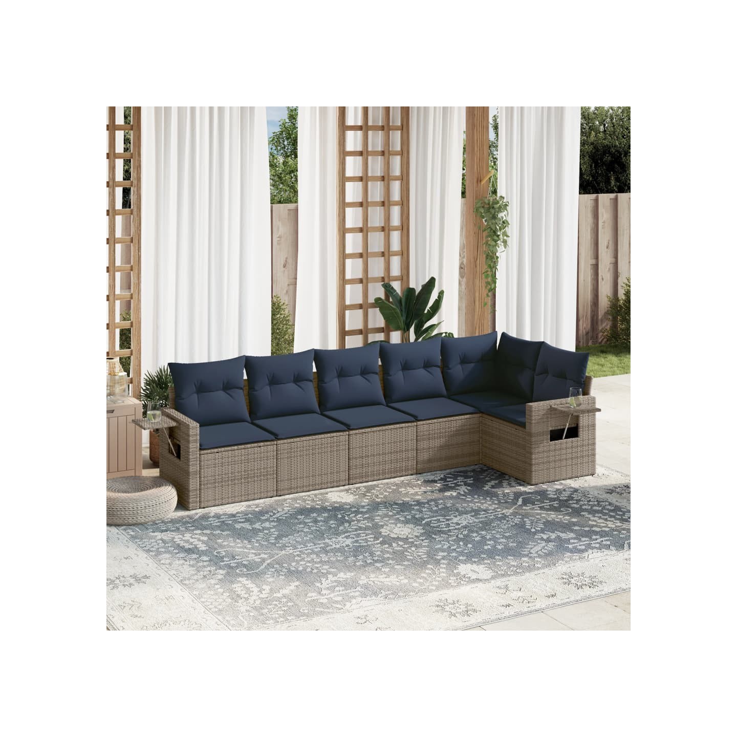 Ensemble de canapé de jardin 7 pcs avec coussins gris résine tressée