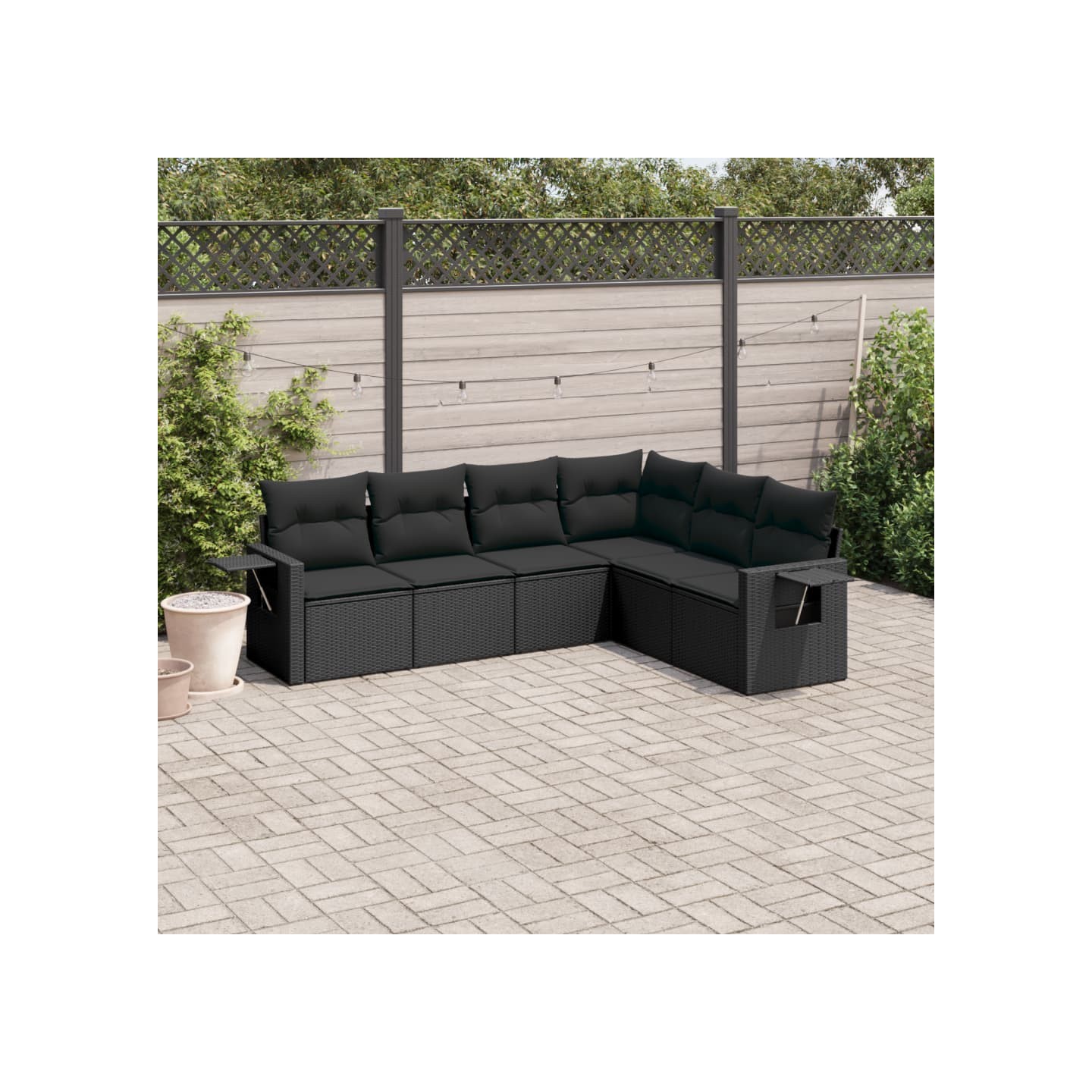 Salon de jardin 6 pcs avec coussins noir résine tressée