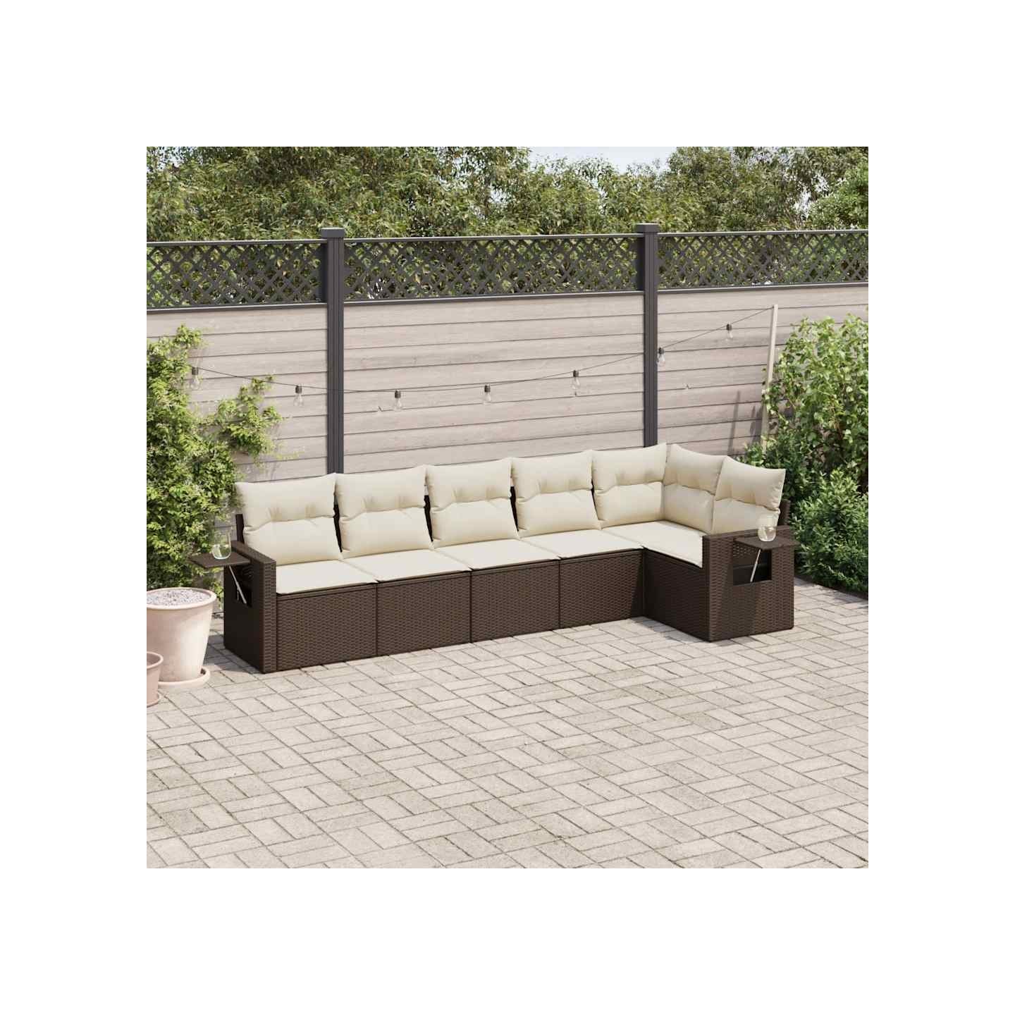 Salon de jardin avec coussins 6 pcs marron résine tressée