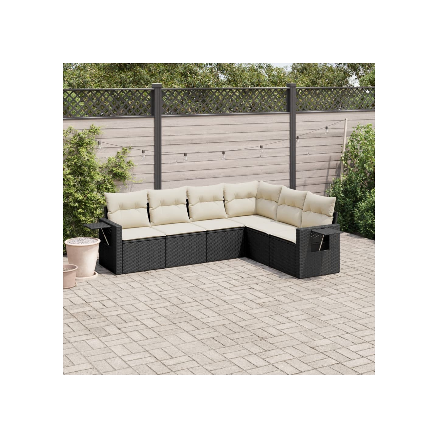 Salon de jardin 6 pcs avec coussins noir résine tressée