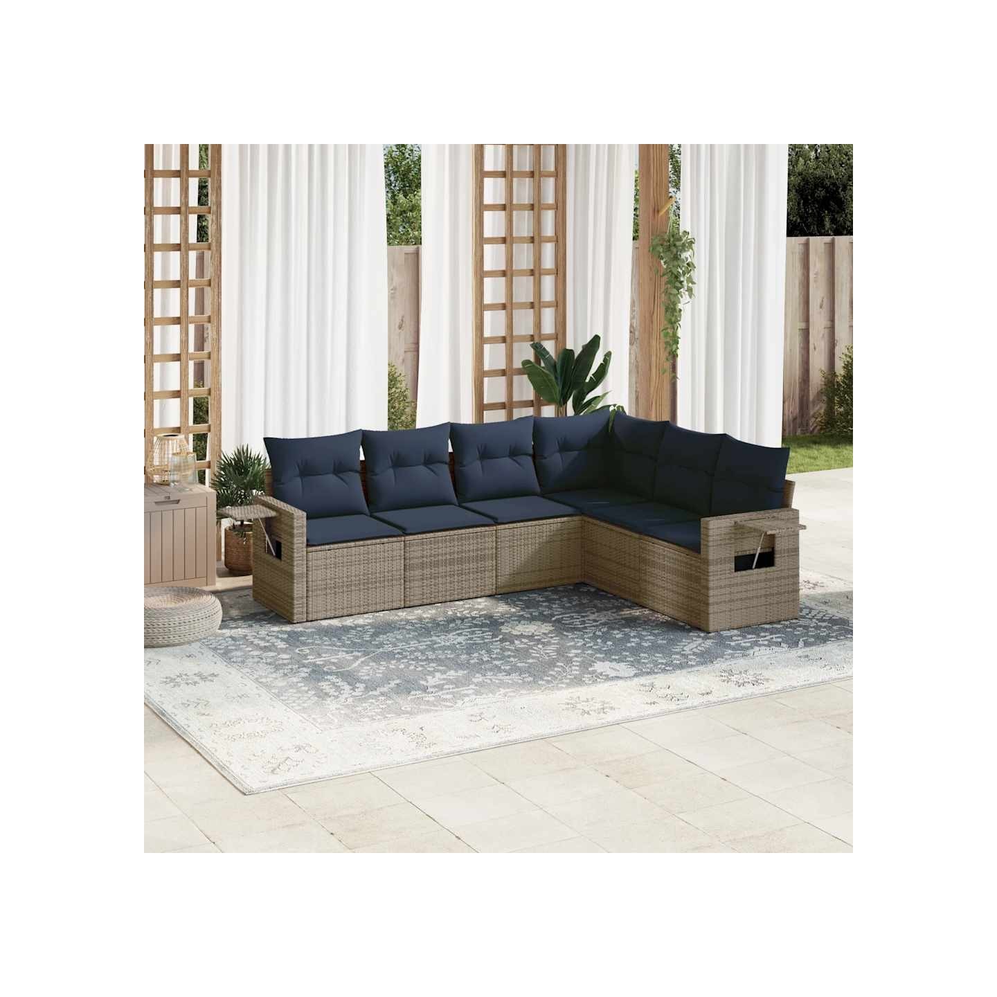 Ensemble de canapé de jardin 6 pcs avec coussins gris résine tressée