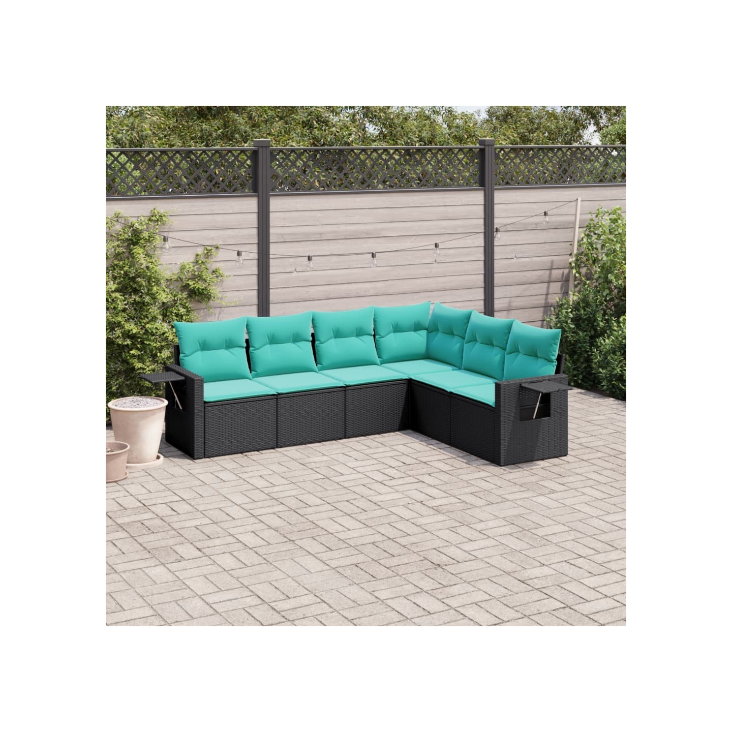 Salon de jardin 6 pcs avec coussins noir résine tressée