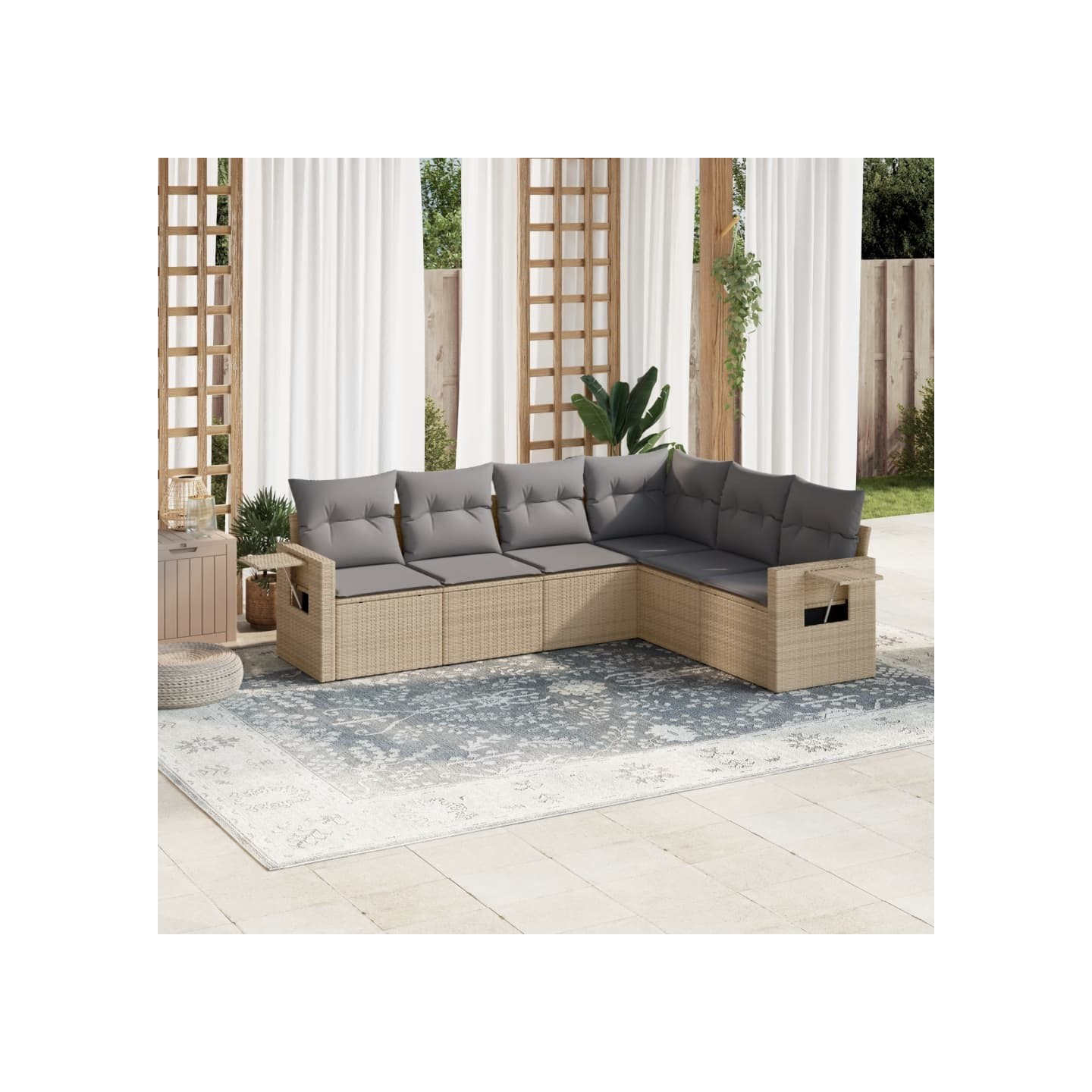 Salon de jardin avec coussins 6 pcs beige résine tressée