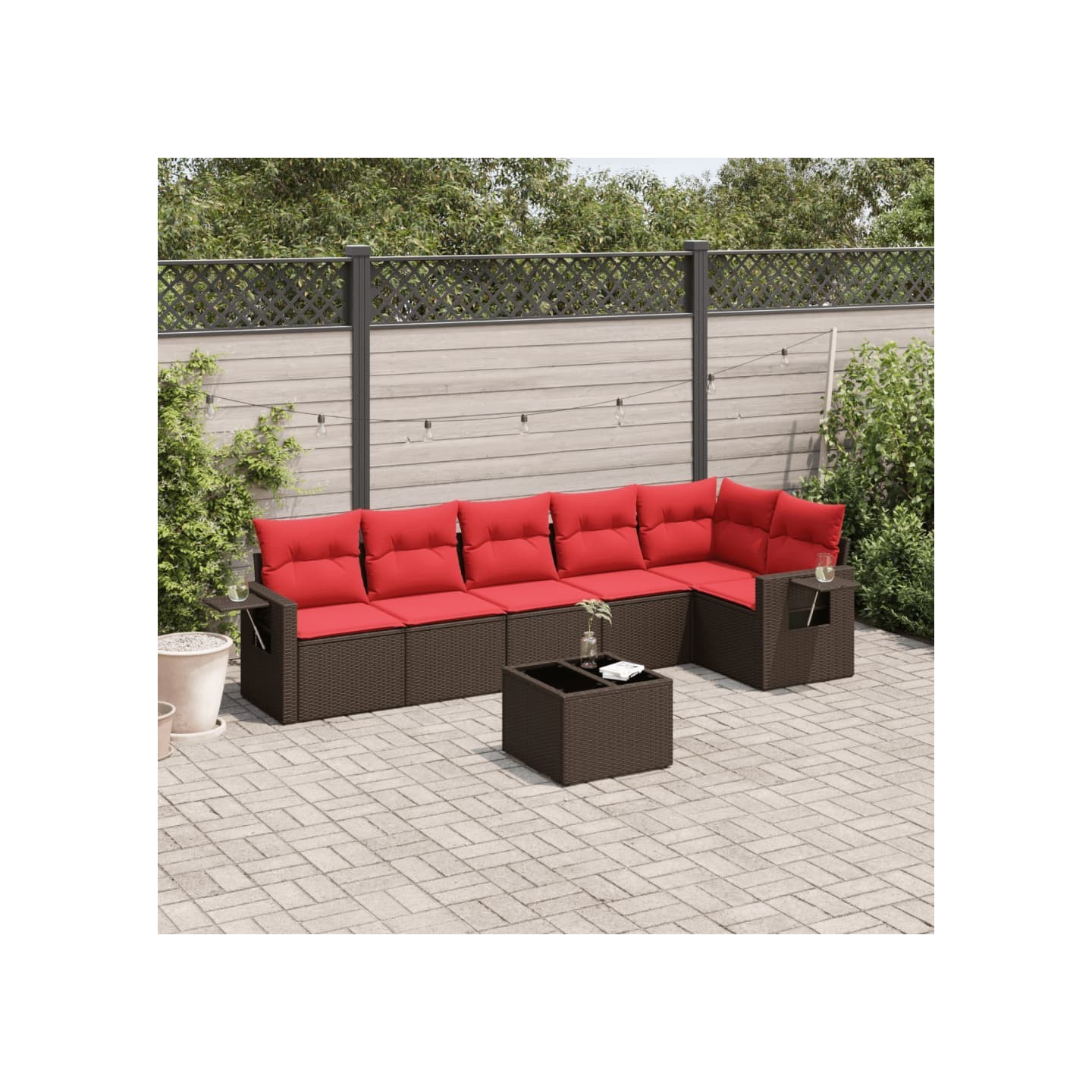 Ensemble de canapé de jardin 7 pcs avec coussins marron